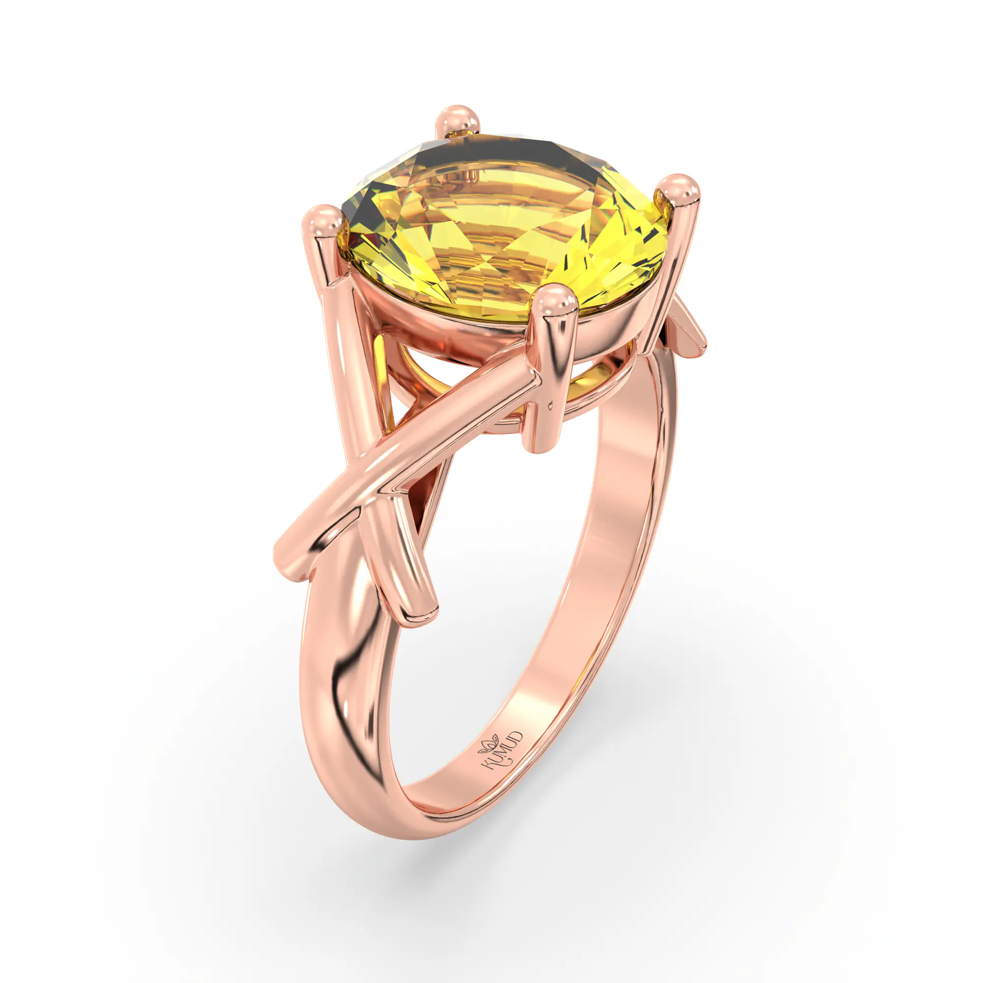 Yellow Sapphire (Pukhraj) Ring for Women in 18K Rose Gold – Oval 9x8 mm, Prong Setting, 5 g (Design K17A-16) thumbnail
