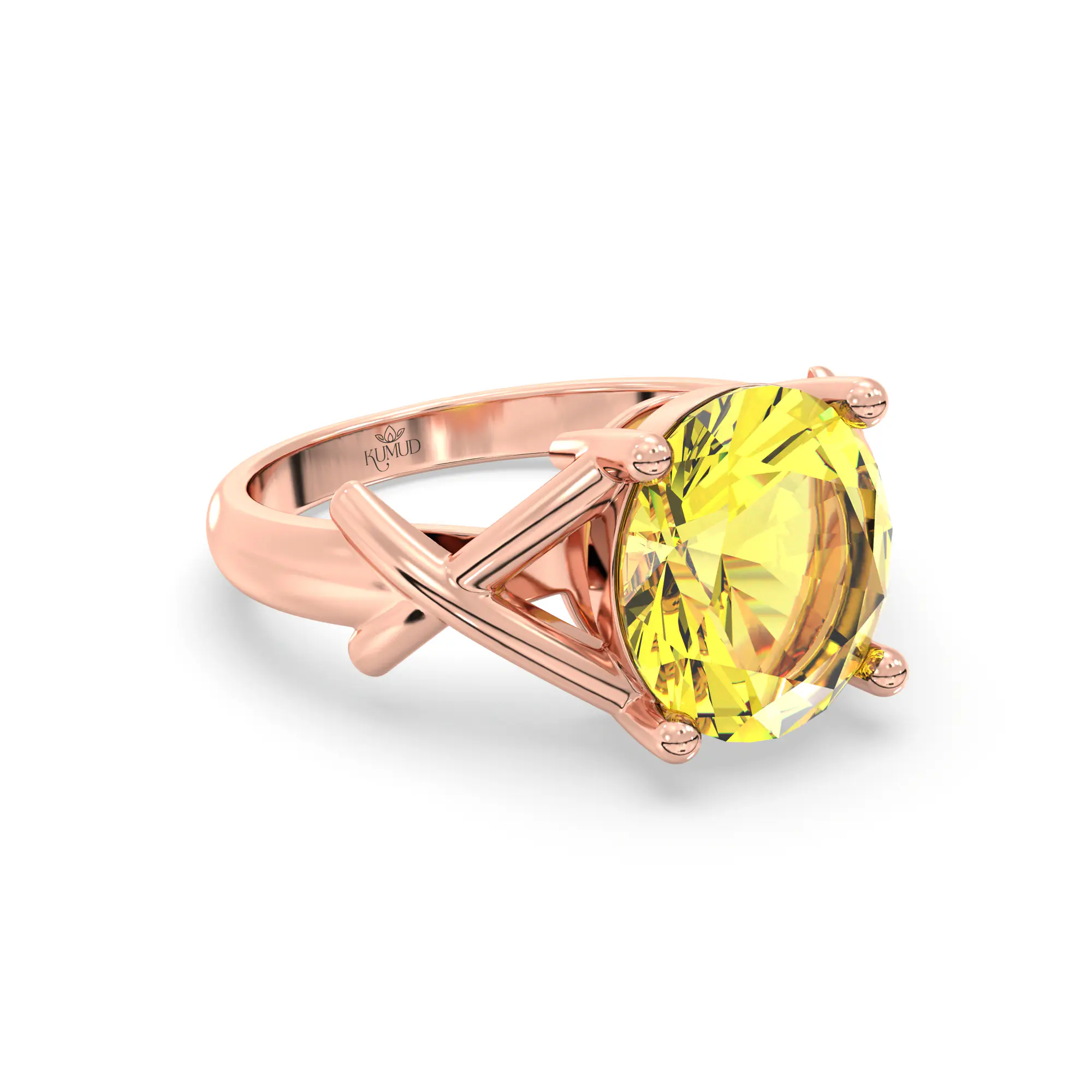 Yellow Sapphire (Pukhraj) Ring for Women in 18K Rose Gold – Oval 9x8 mm, Prong Setting, 5 g (Design K17A-16) thumbnail