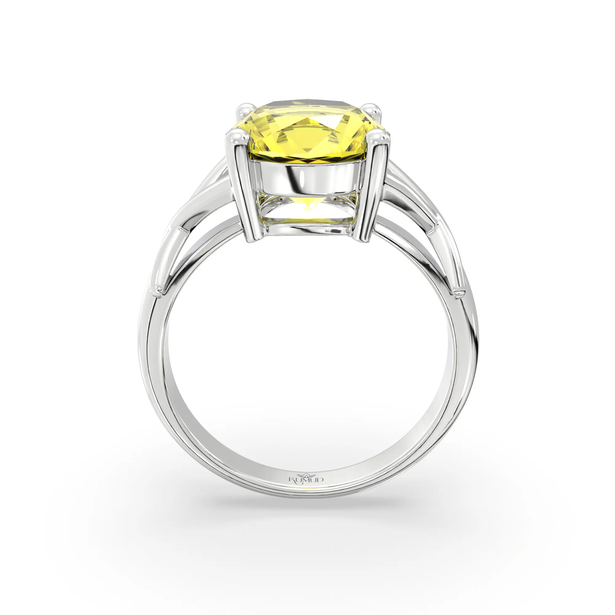Yellow Sapphire (Pukhraj) Ring for Women in 18K White Gold – Oval 9x8 mm, Prong Setting, 5 g (Design K17A-16) thumbnail