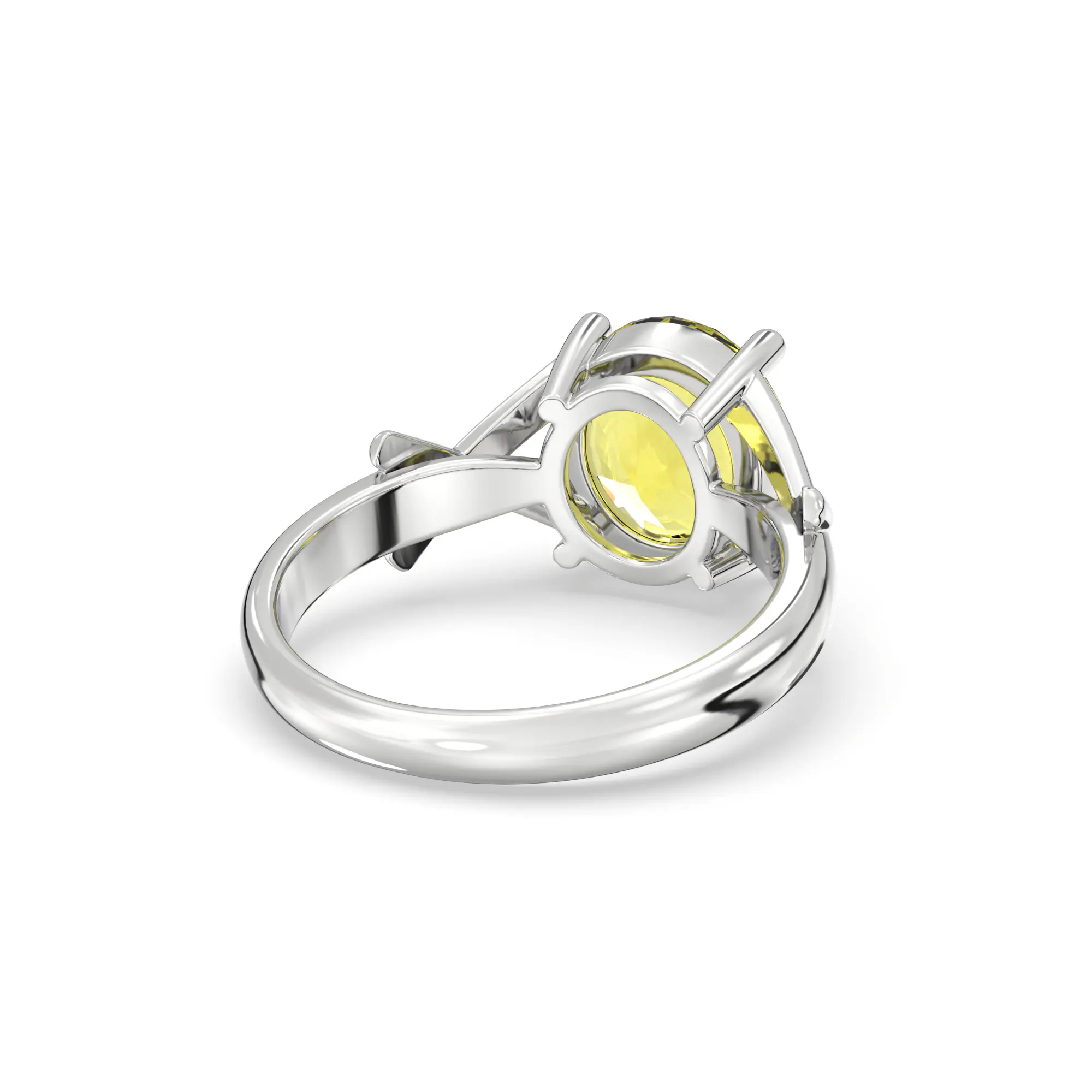 Yellow Sapphire (Pukhraj) Ring for Women in 18K White Gold – Oval 9x8 mm, Prong Setting, 5 g (Design K17A-16) thumbnail