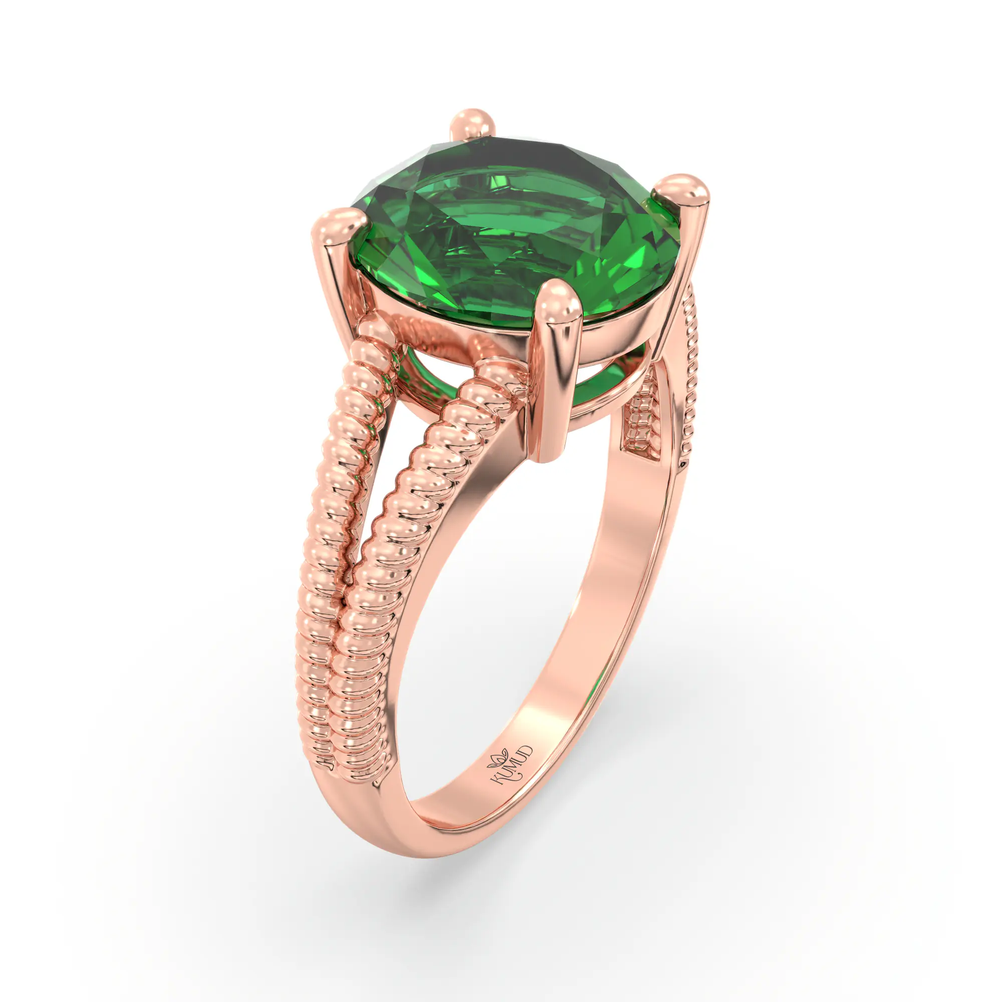 Emerald (Panna) Ring for Women in 18K Rose Gold – Oval 9x8 mm, Prong Setting, 5 g (Design K17A-17) thumbnail
