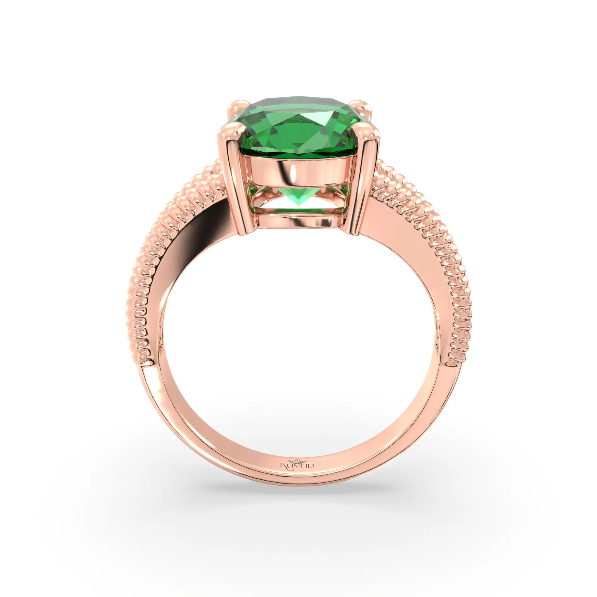 Emerald (Panna) Ring for Women in 18K Rose Gold – Oval 9x8 mm, Prong Setting, 5 g (Design K17A-17) thumbnail