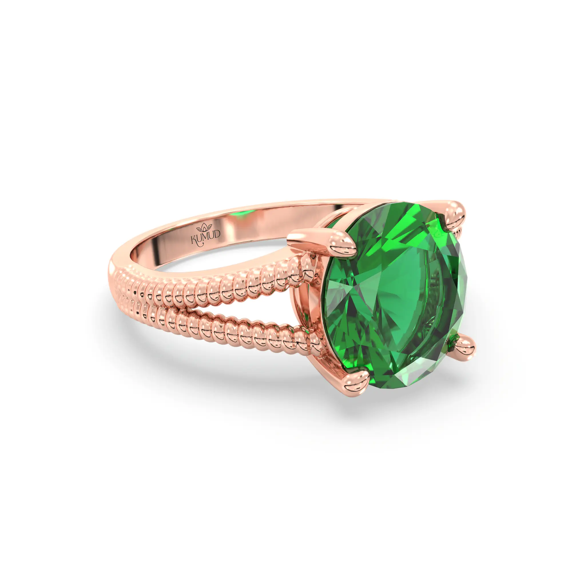 Emerald (Panna) Ring for Women in 18K Rose Gold – Oval 9x8 mm, Prong Setting, 5 g (Design K17A-17) thumbnail