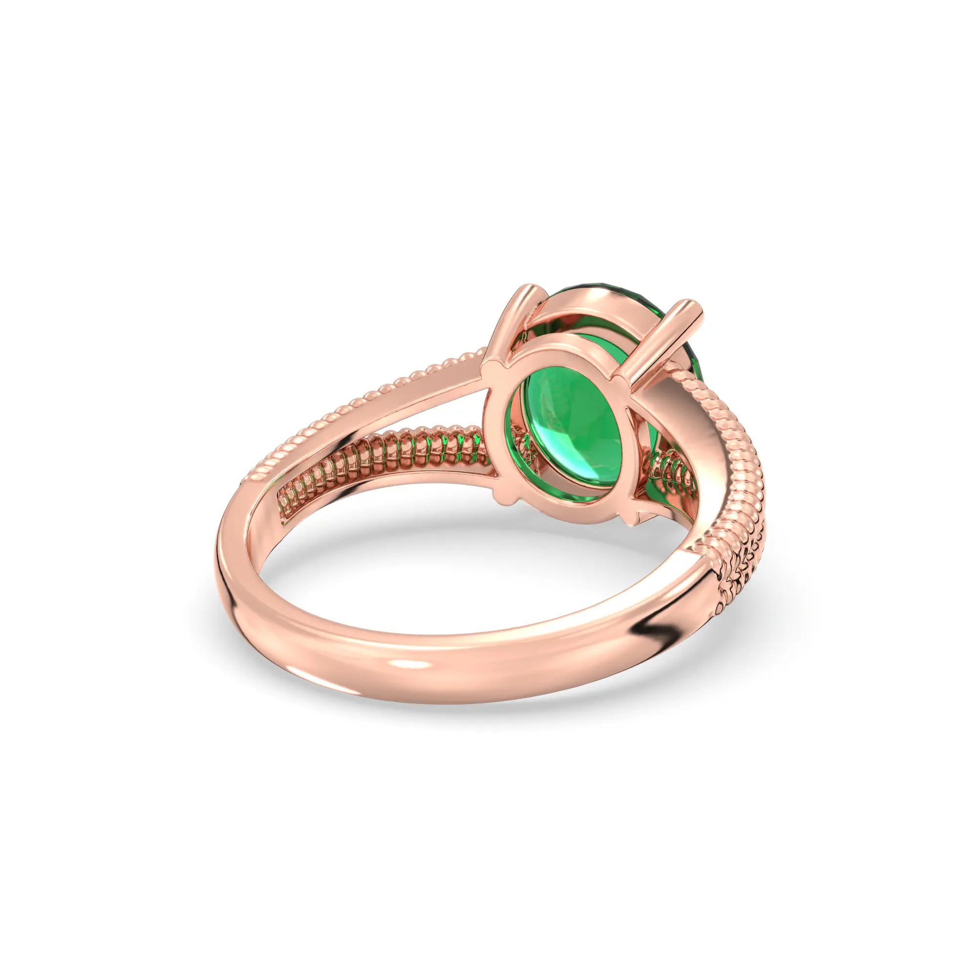 Emerald (Panna) Ring for Women in 18K Rose Gold – Oval 9x8 mm, Prong Setting, 5 g (Design K17A-17) thumbnail