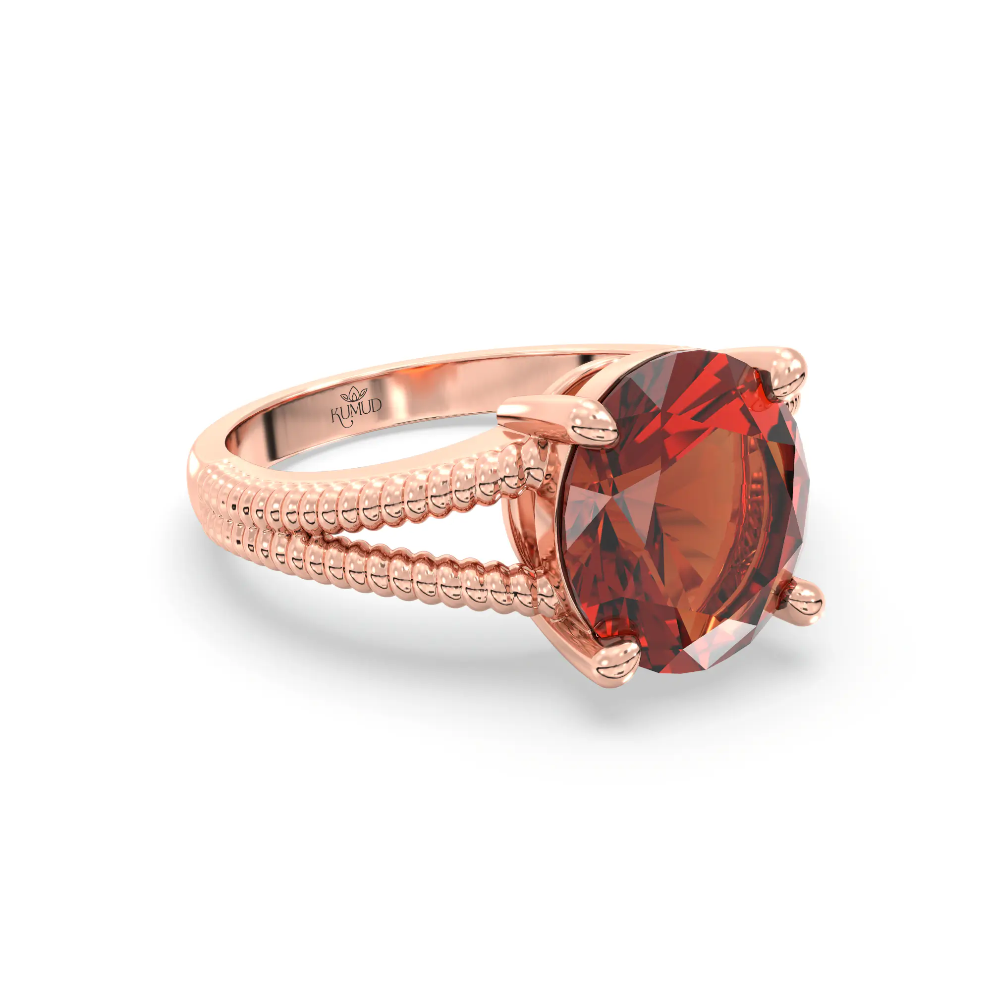 Hessonite (Gomed) Ring for Women in 18K Rose Gold – Oval 9x8 mm, Prong Setting, 5 g (Design K17A-17) thumbnail