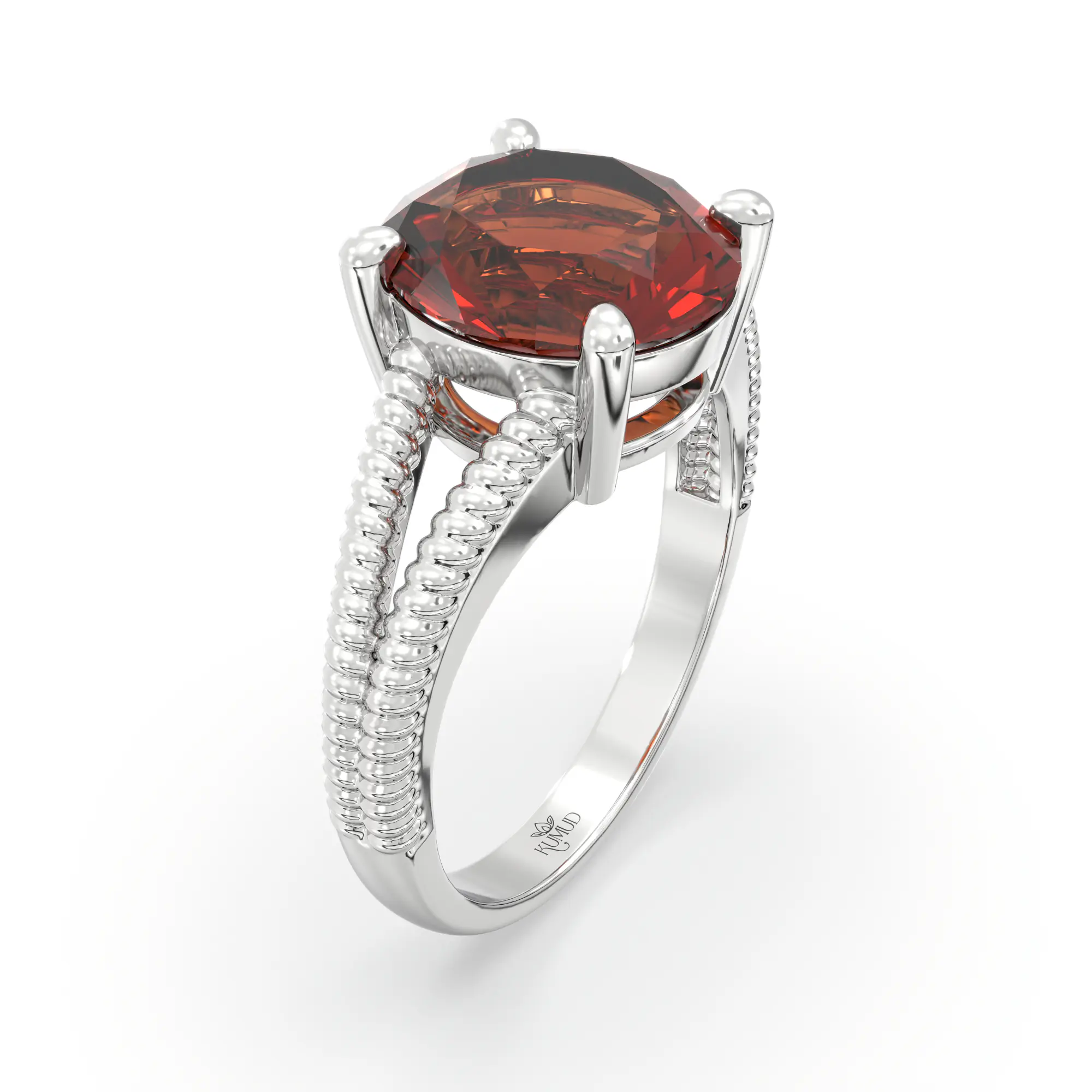 Hessonite (Gomed) Ring for Women in 18K White Gold – Oval 9x8 mm, Prong Setting, 5 g (Design K17A-17) thumbnail