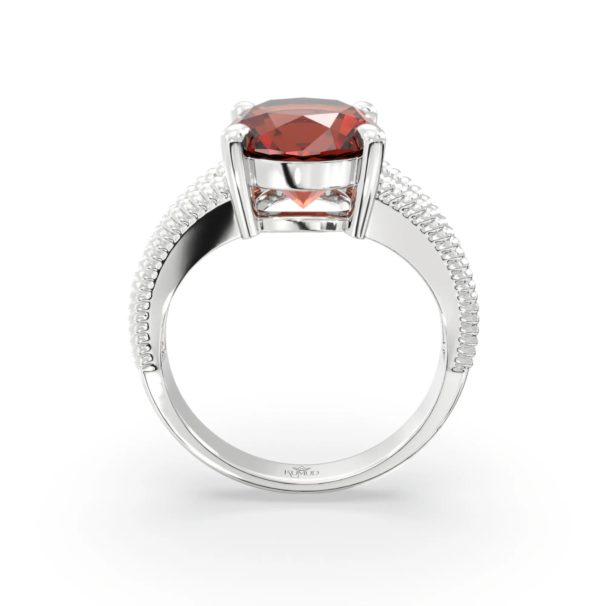 Hessonite (Gomed) Ring for Women in 18K White Gold – Oval 9x8 mm, Prong Setting, 5 g (Design K17A-17) thumbnail