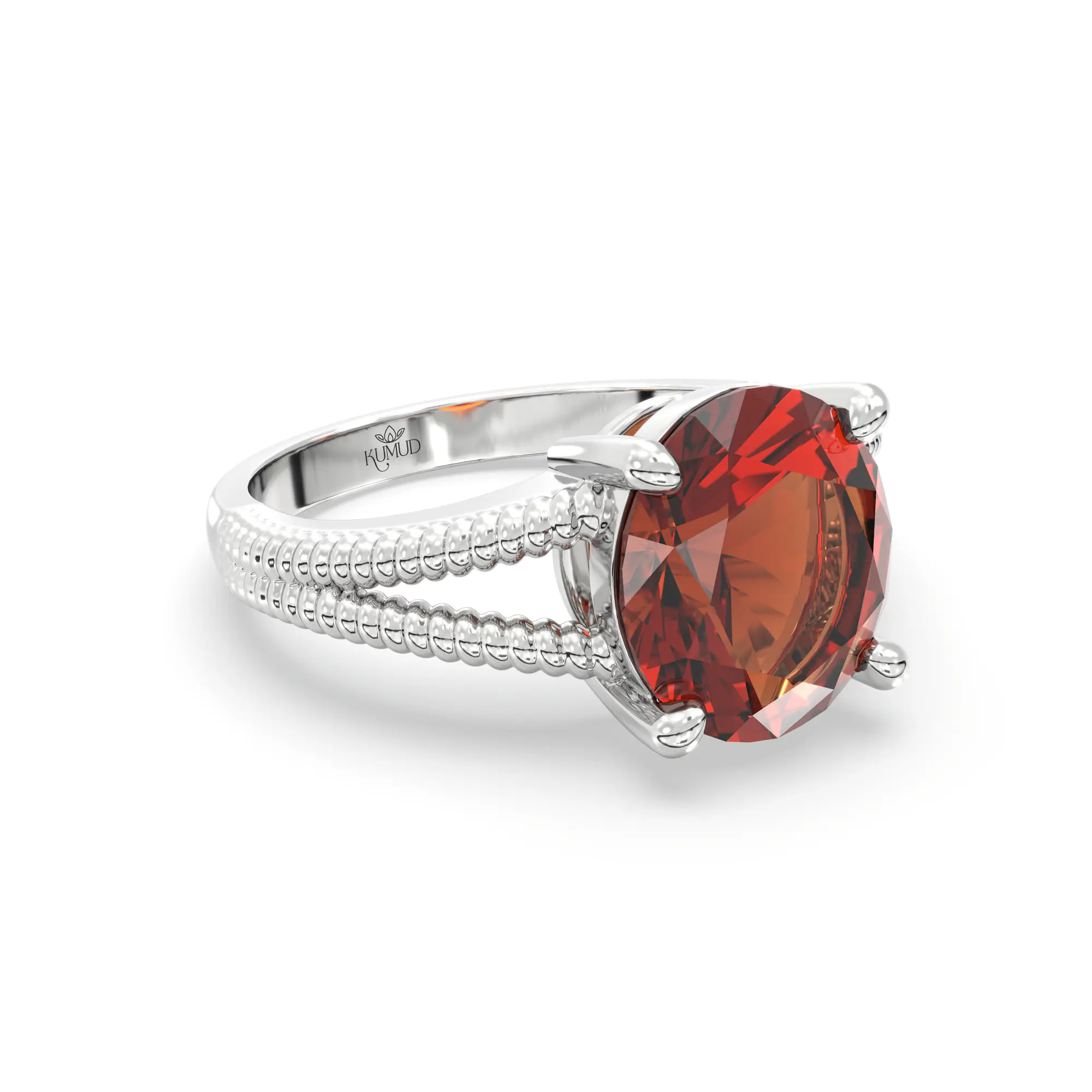 Hessonite (Gomed) Ring for Women in 18K White Gold – Oval 9x8 mm, Prong Setting, 5 g (Design K17A-17) thumbnail