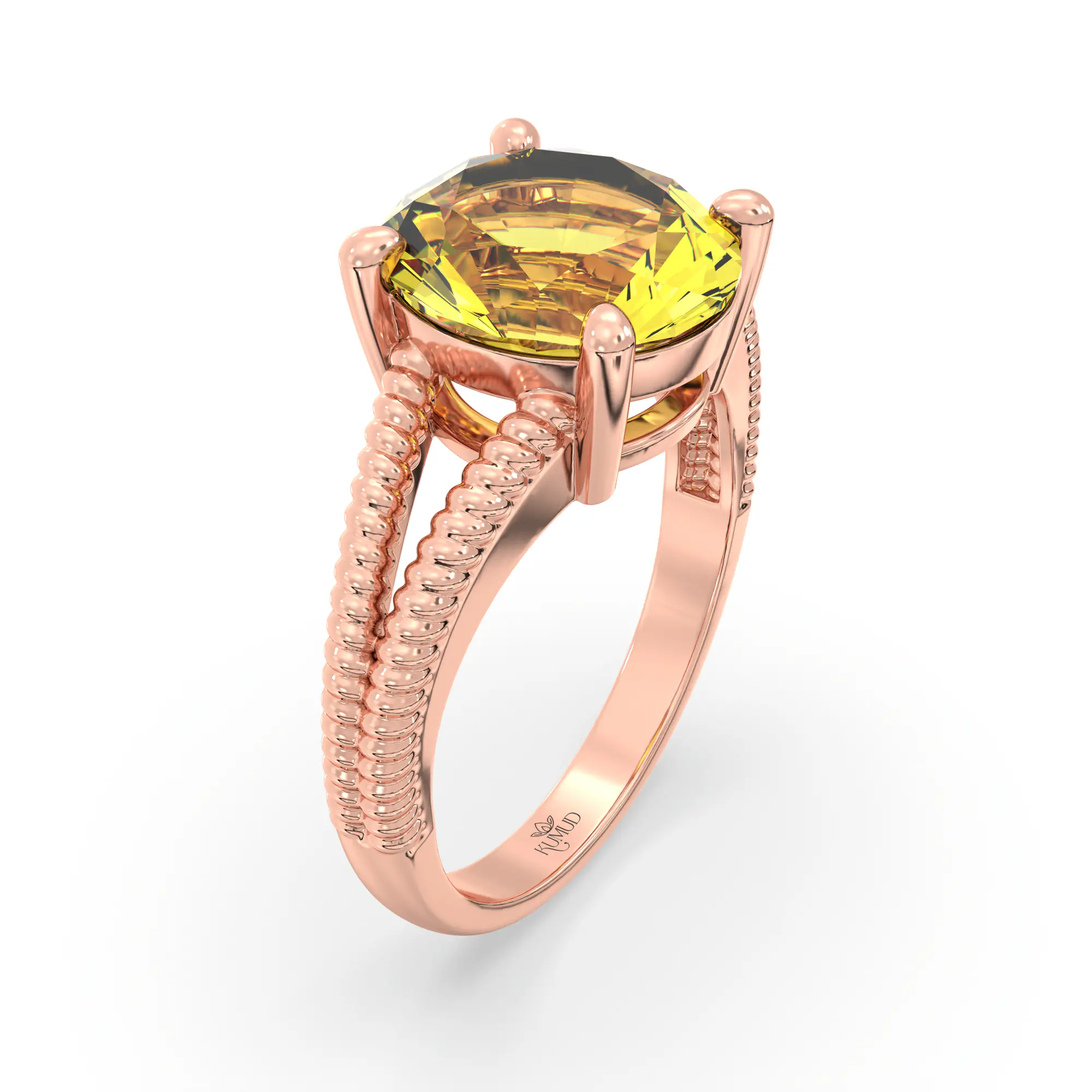 Yellow Sapphire (Pukhraj) Ring for Women in 18K Rose Gold – Oval 9x8 mm, Prong Setting, 5 g (Design K17A-17) thumbnail
