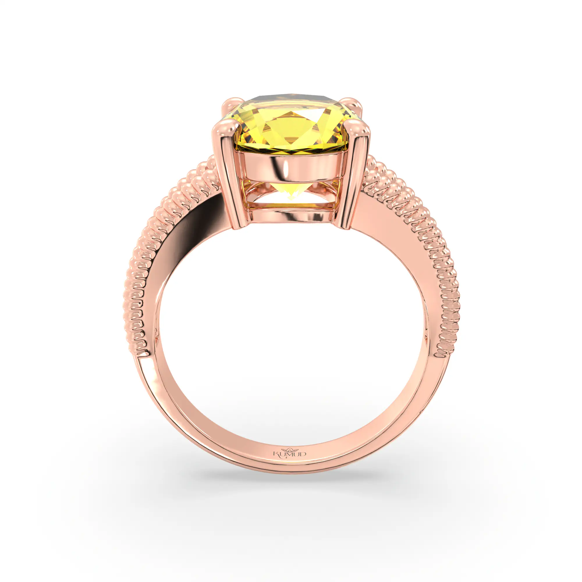 Yellow Sapphire (Pukhraj) Ring for Women in 18K Rose Gold – Oval 9x8 mm, Prong Setting, 5 g (Design K17A-17) thumbnail