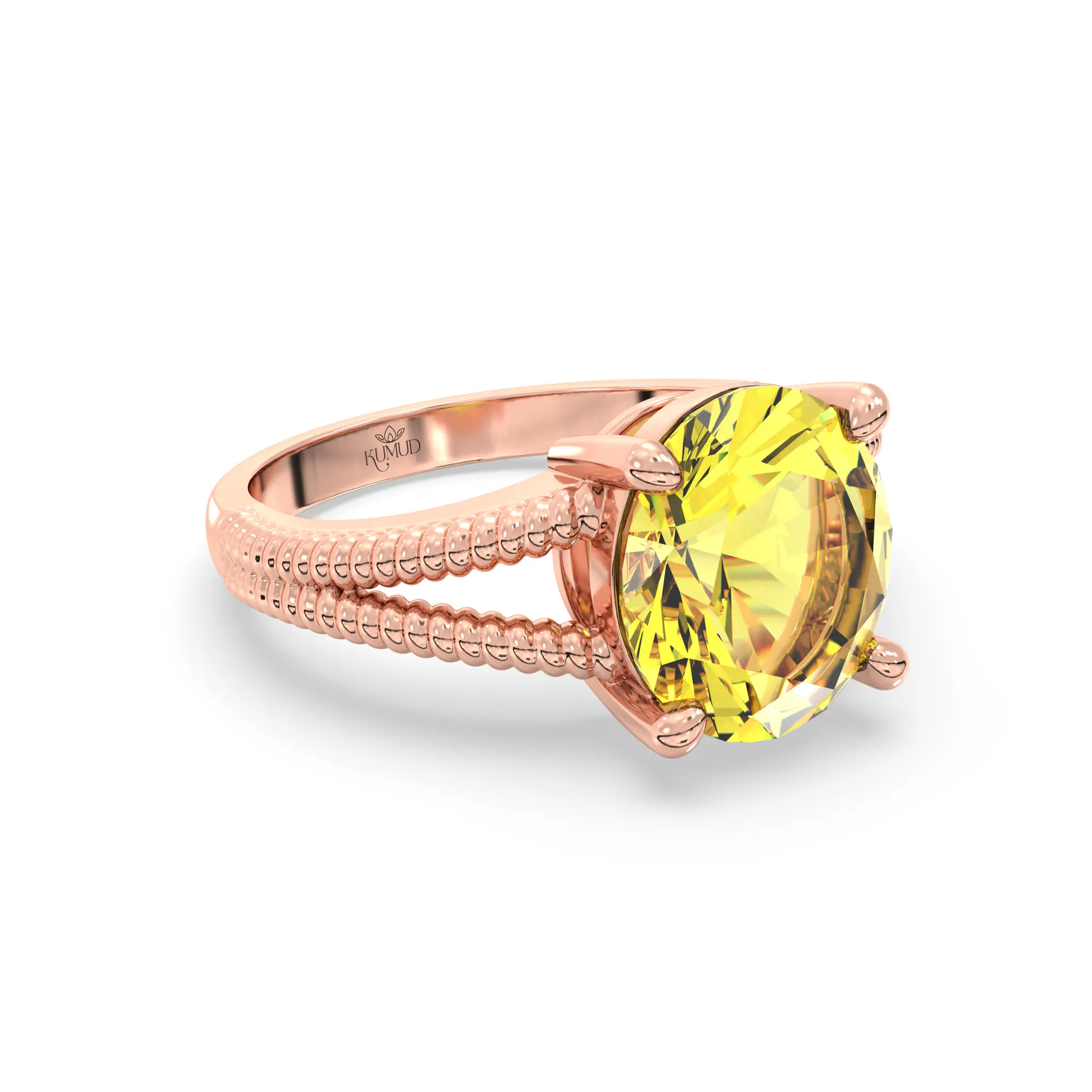 Yellow Sapphire (Pukhraj) Ring for Women in 18K Rose Gold – Oval 9x8 mm, Prong Setting, 5 g (Design K17A-17) thumbnail