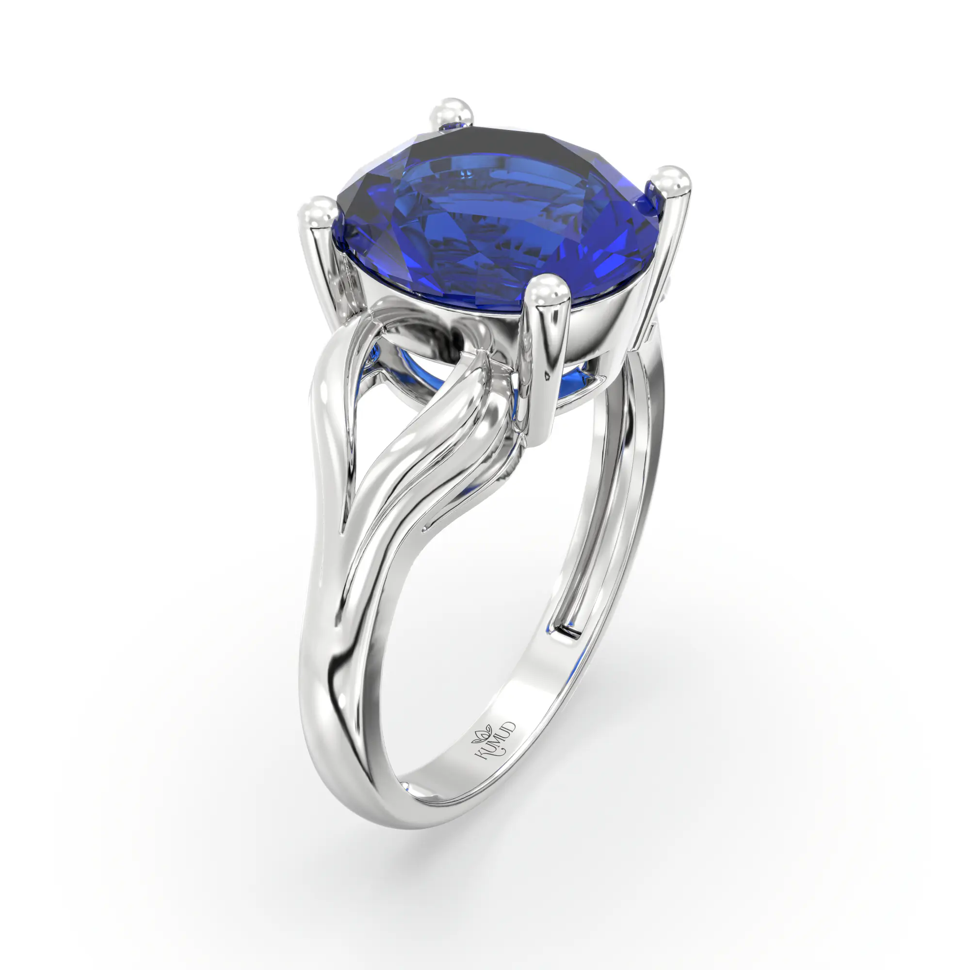 Blue Sapphire (Neelam) Ring for Women in 18K White Gold – Oval 9x8 mm, Prong Setting, 4 g (Design K17A-18) thumbnail