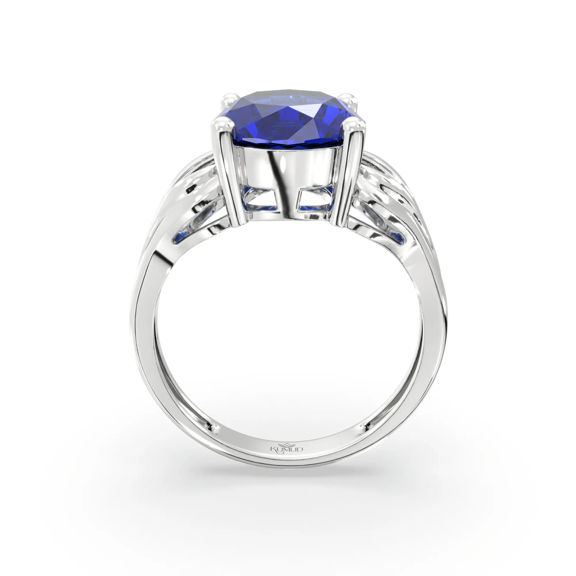 Blue Sapphire (Neelam) Ring for Women in 18K White Gold – Oval 9x8 mm, Prong Setting, 4 g (Design K17A-18) thumbnail