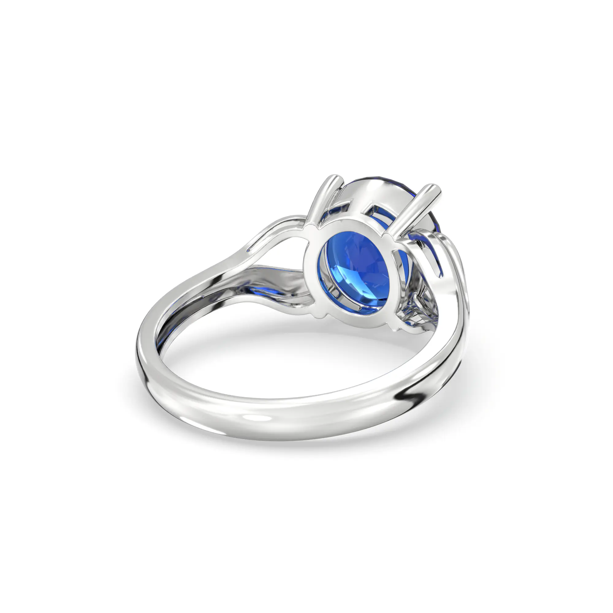 Blue Sapphire (Neelam) Ring for Women in 18K White Gold – Oval 9x8 mm, Prong Setting, 4 g (Design K17A-18) thumbnail
