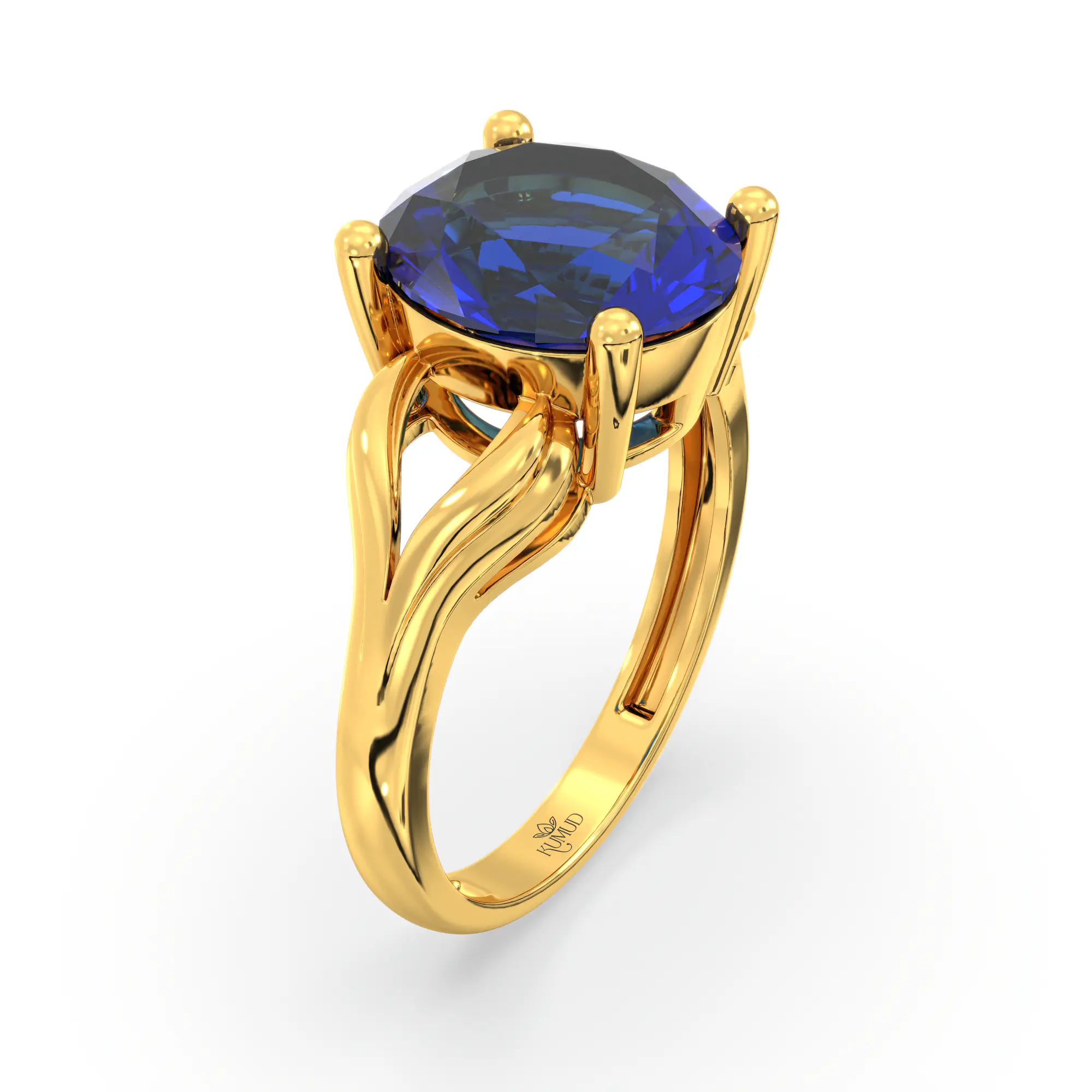 Blue Sapphire (Neelam) Ring for Women in 22K Yellow Gold – Oval 9x8 mm, Prong Setting, 4 g (Design K17A-18) thumbnail