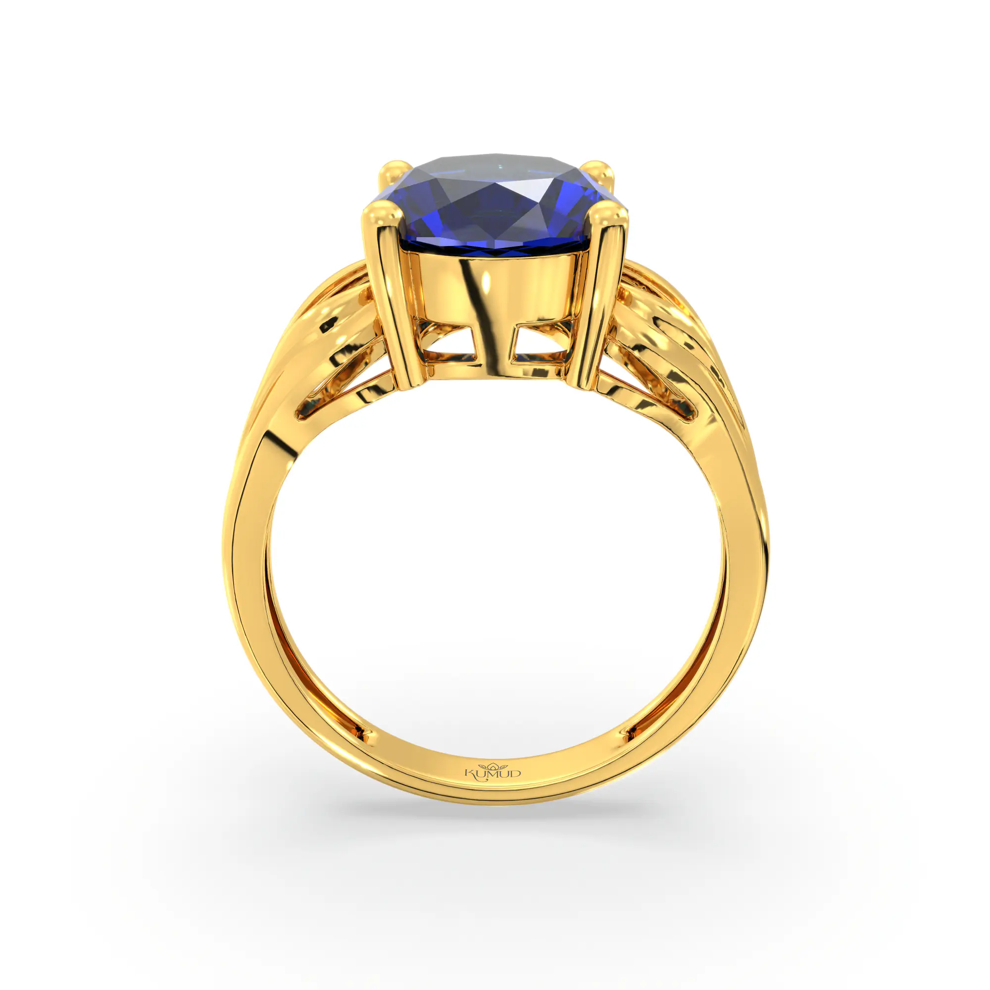 Blue Sapphire (Neelam) Ring for Women in 22K Yellow Gold – Oval 9x8 mm, Prong Setting, 4 g (Design K17A-18) thumbnail