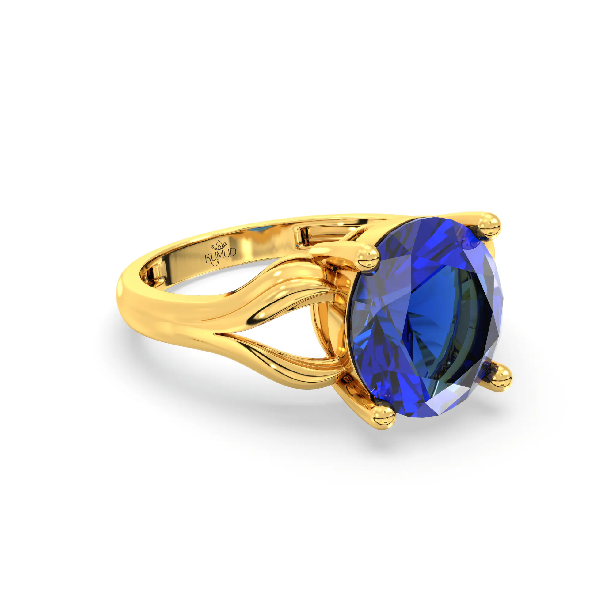Blue Sapphire (Neelam) Ring for Women in 22K Yellow Gold – Oval 9x8 mm, Prong Setting, 4 g (Design K17A-18) thumbnail