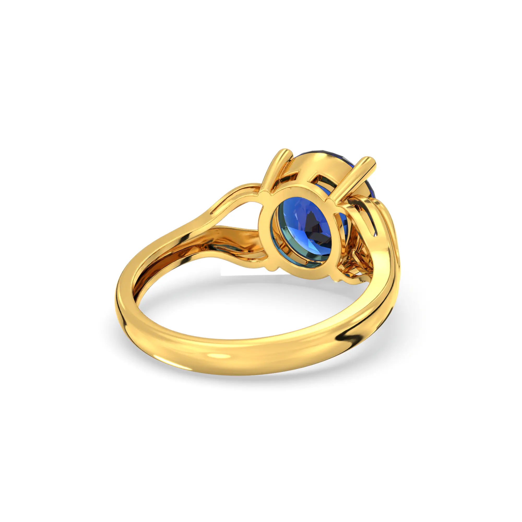 Blue Sapphire (Neelam) Ring for Women in 22K Yellow Gold – Oval 9x8 mm, Prong Setting, 4 g (Design K17A-18) thumbnail