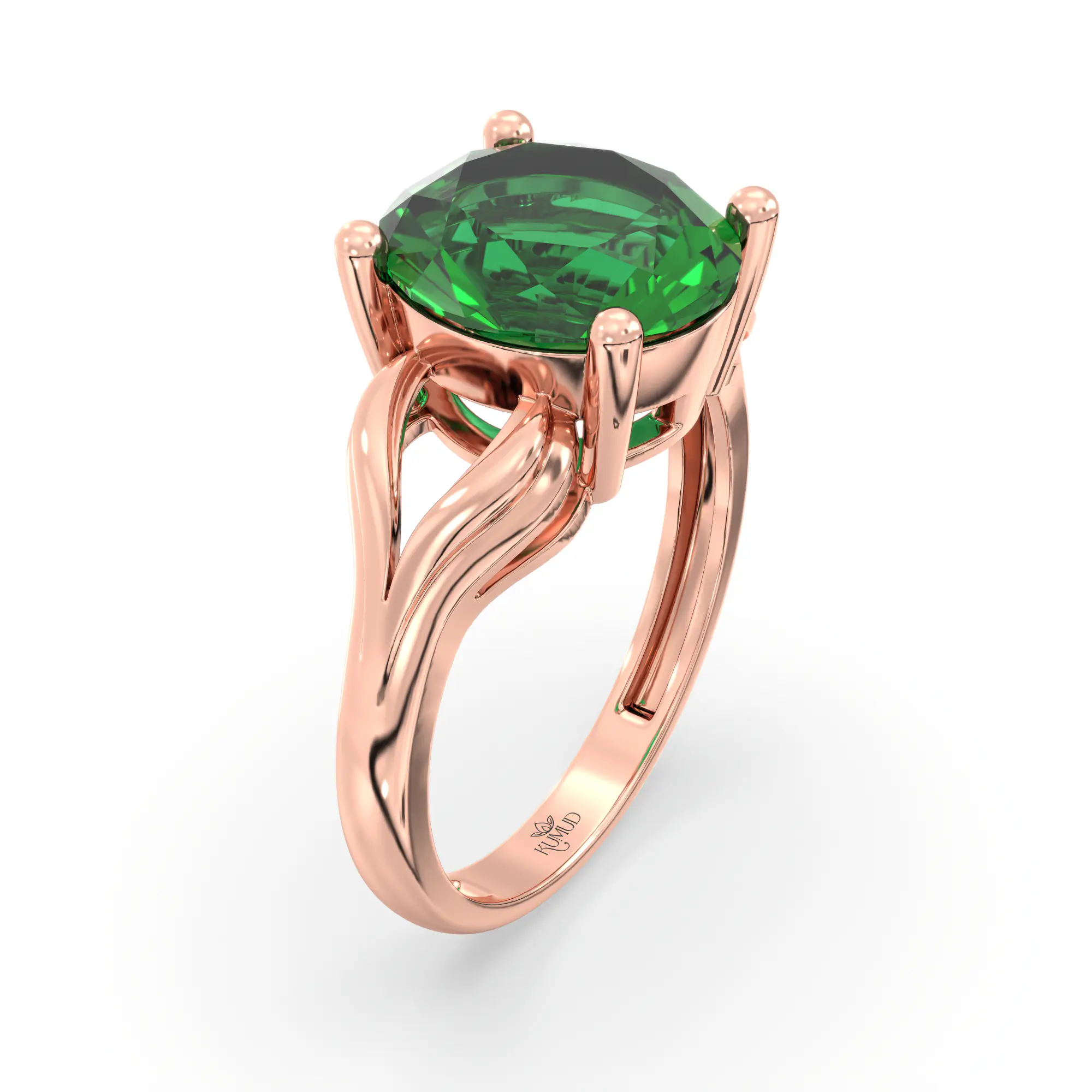 Emerald (Panna) Ring for Women in 18K Rose Gold – Oval 9x8 mm, Prong Setting, 4 g (Design K17A-18) thumbnail