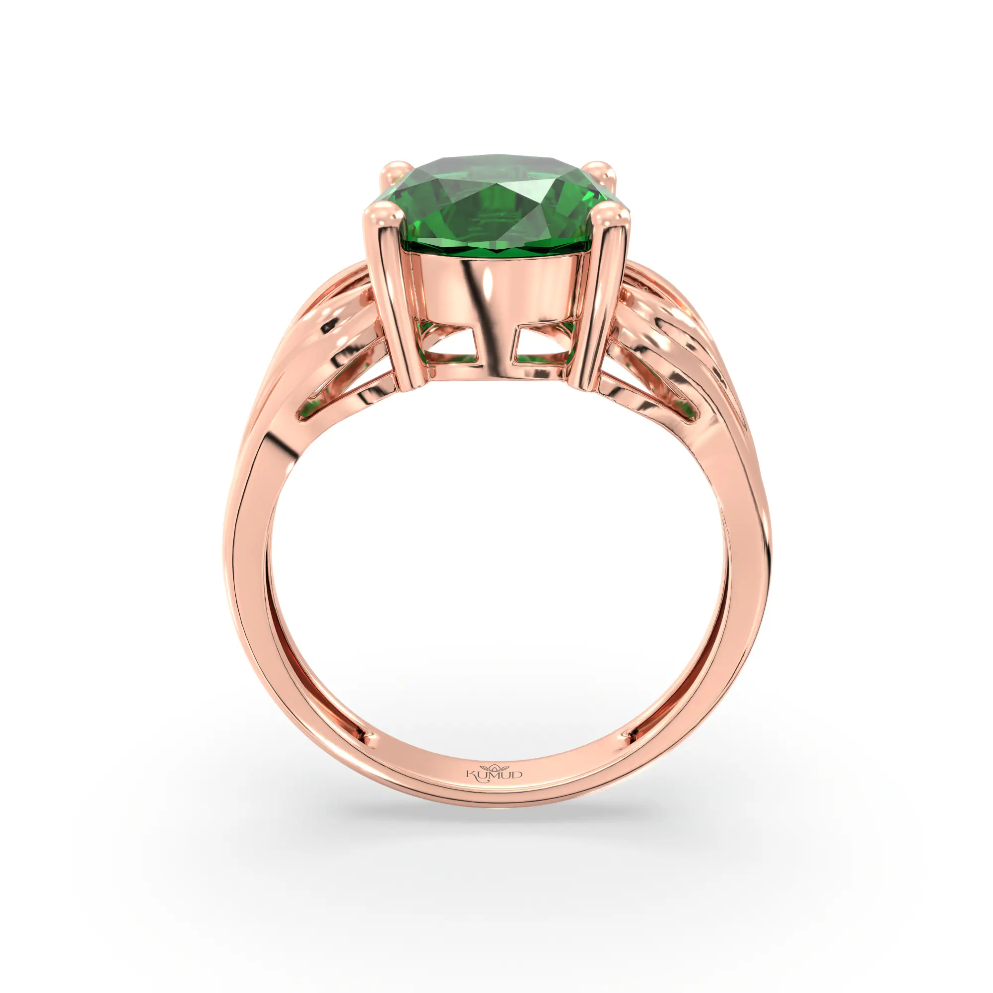 Emerald (Panna) Ring for Women in 18K Rose Gold – Oval 9x8 mm, Prong Setting, 4 g (Design K17A-18) thumbnail