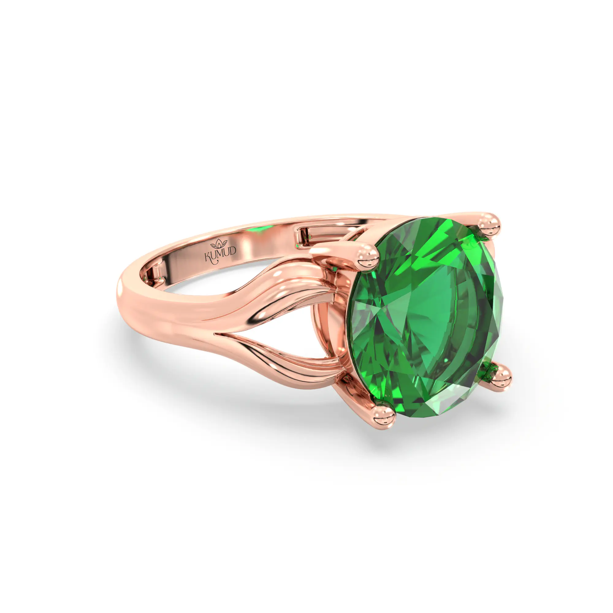 Emerald (Panna) Ring for Women in 18K Rose Gold – Oval 9x8 mm, Prong Setting, 4 g (Design K17A-18) thumbnail