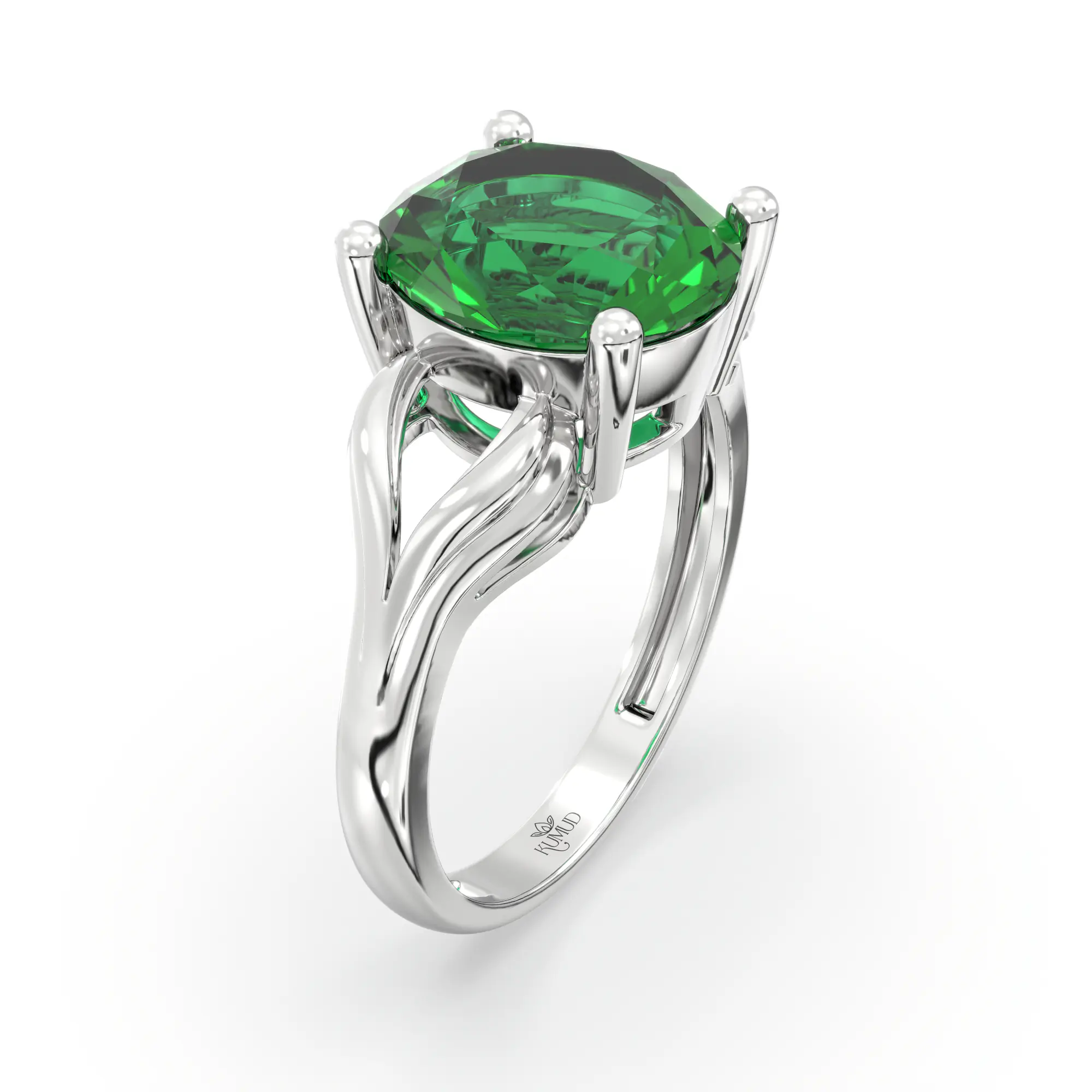 Emerald (Panna) Ring for Women in 18K White Gold – Oval 9x8 mm, Prong Setting, 4 g (Design K17A-18) thumbnail