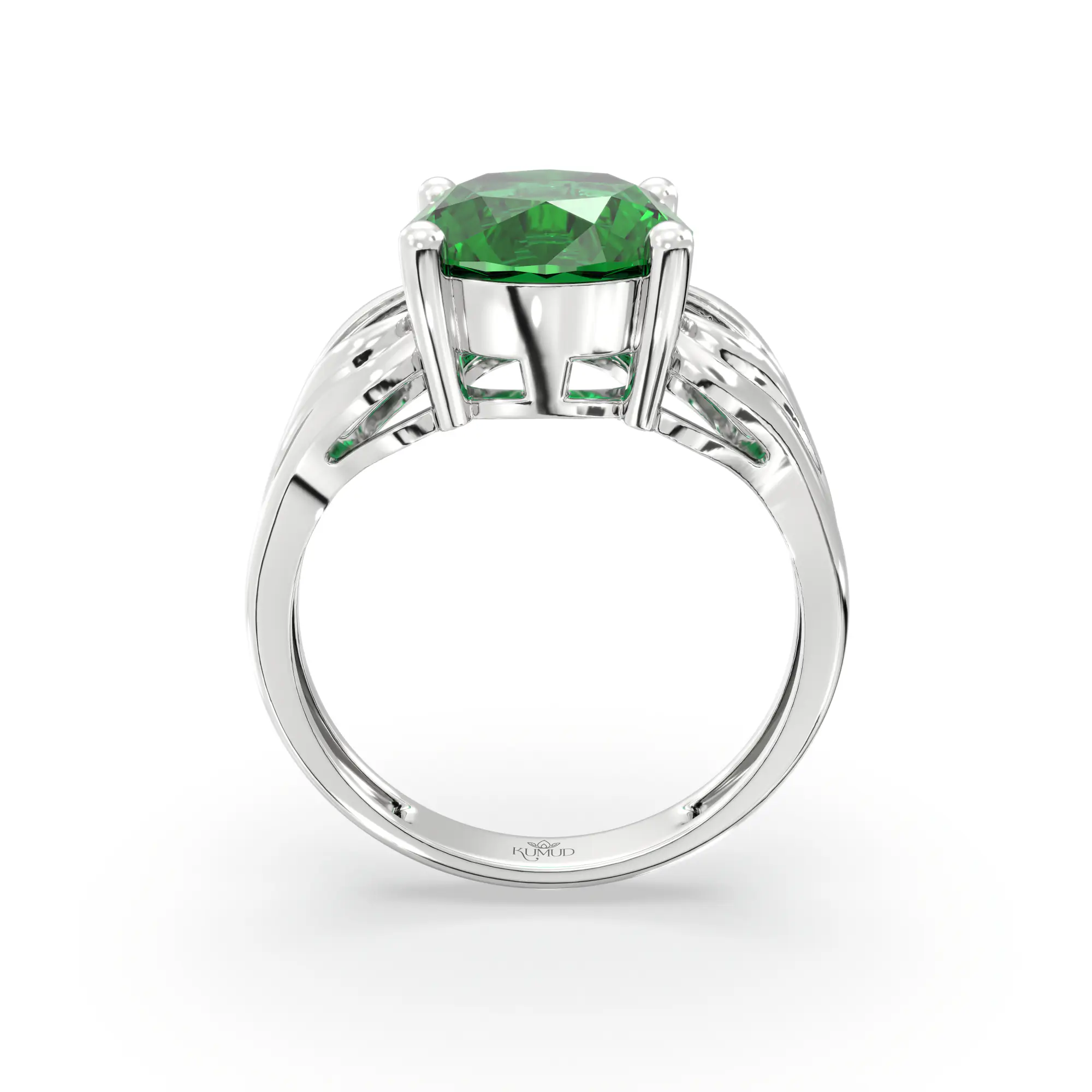 Emerald (Panna) Ring for Women in 18K White Gold – Oval 9x8 mm, Prong Setting, 4 g (Design K17A-18) thumbnail