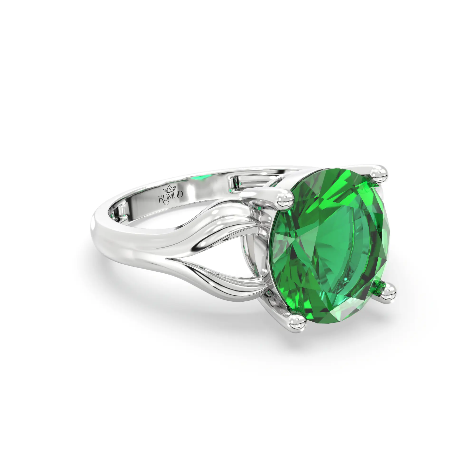 Emerald (Panna) Ring for Women in 18K White Gold – Oval 9x8 mm, Prong Setting, 4 g (Design K17A-18) thumbnail