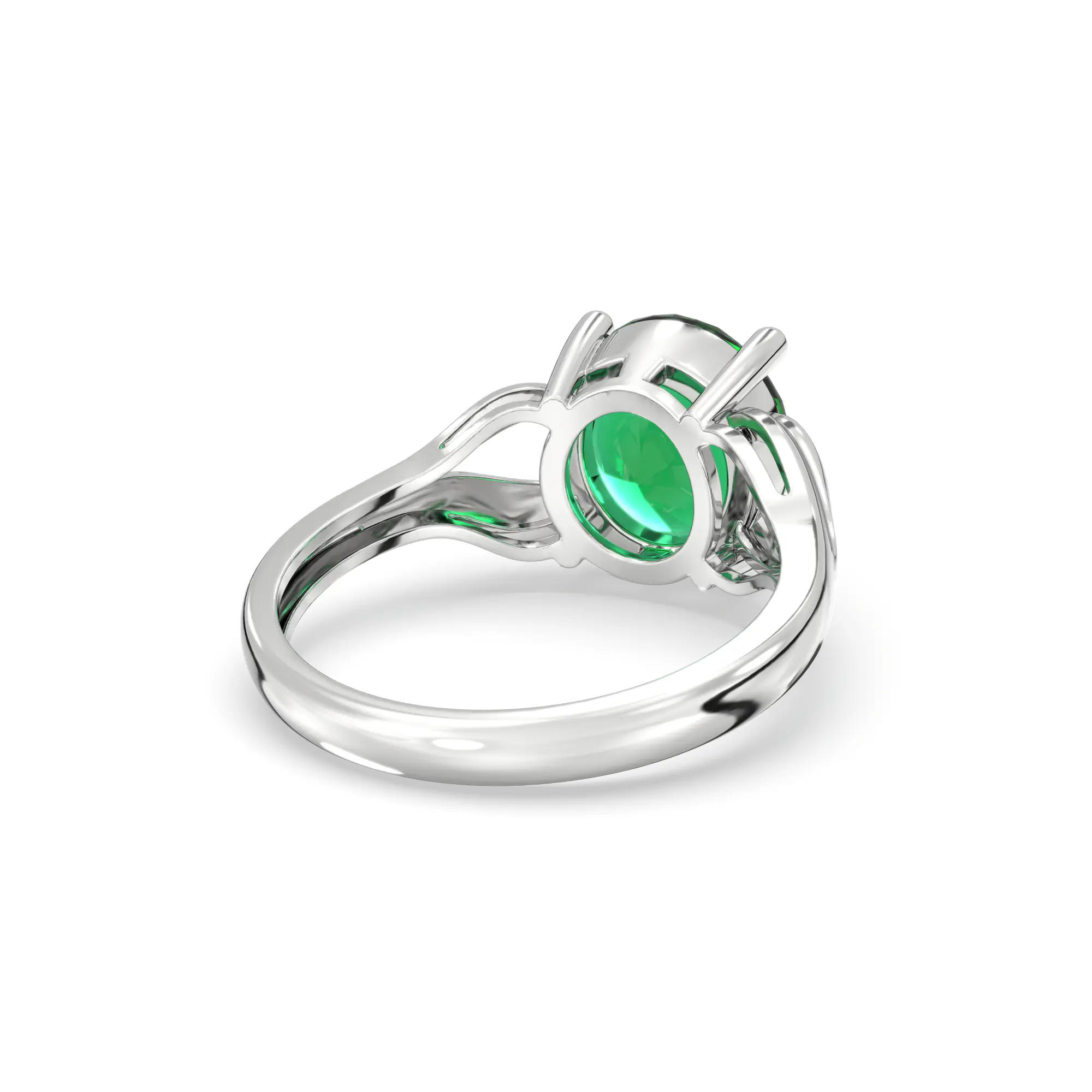 Emerald (Panna) Ring for Women in 18K White Gold – Oval 9x8 mm, Prong Setting, 4 g (Design K17A-18) thumbnail