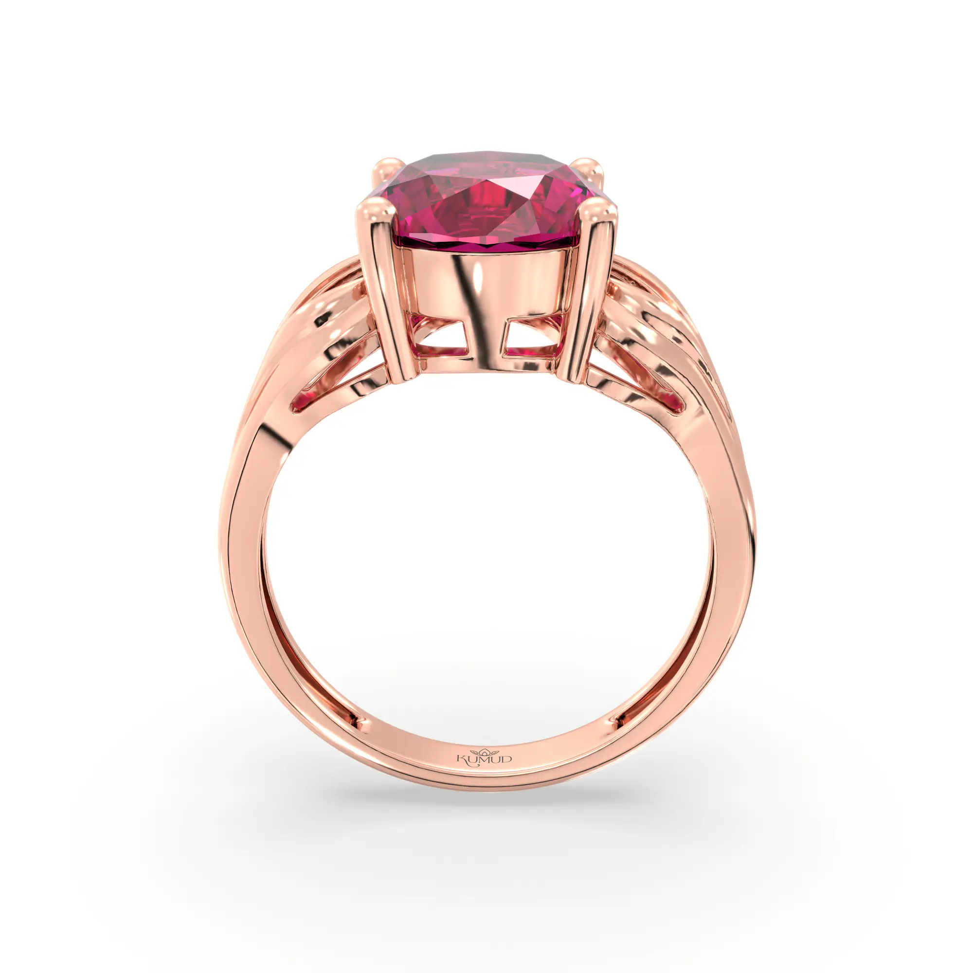 Ruby (Manik) Ring for Women in 18K Rose Gold – Oval 9x8 mm, Prong Setting, 4 g (Design K17A-18) thumbnail