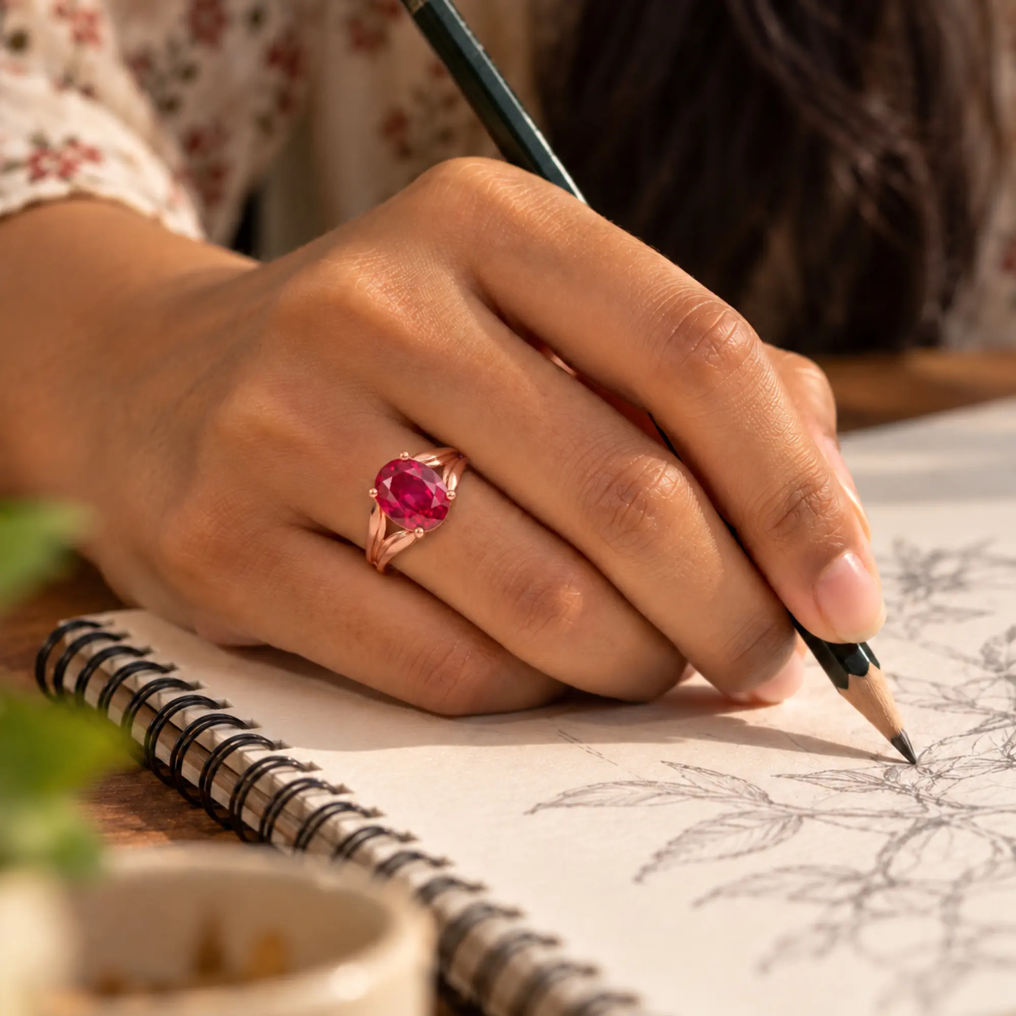Ruby (Manik) Ring for Women in 18K Rose Gold – Oval 9x8 mm, Prong Setting, 4 g (Design K17A-18) thumbnail