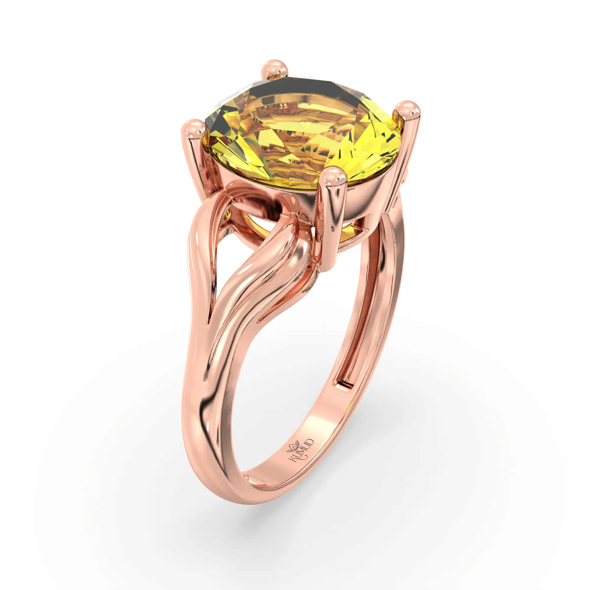 Yellow Sapphire (Pukhraj) Ring for Women in 18K Rose Gold – Oval 9x8 mm, Prong Setting, 4 g (Design K17A-18) thumbnail