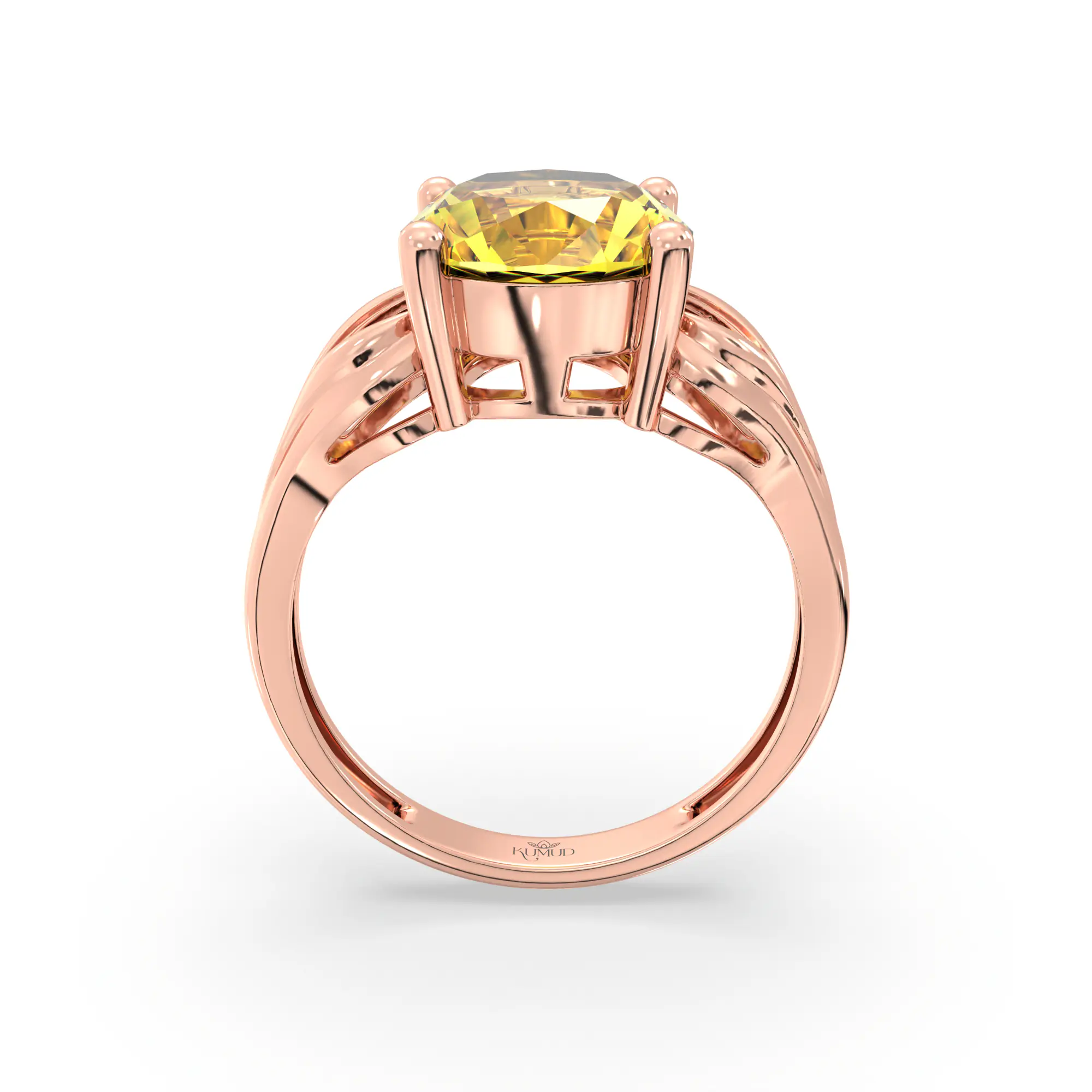 Yellow Sapphire (Pukhraj) Ring for Women in 18K Rose Gold – Oval 9x8 mm, Prong Setting, 4 g (Design K17A-18) thumbnail