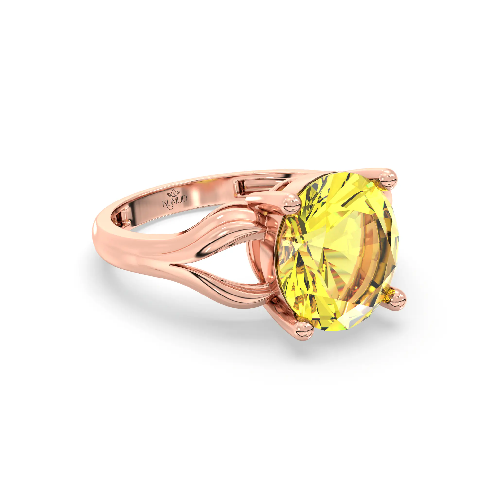 Yellow Sapphire (Pukhraj) Ring for Women in 18K Rose Gold – Oval 9x8 mm, Prong Setting, 4 g (Design K17A-18) thumbnail