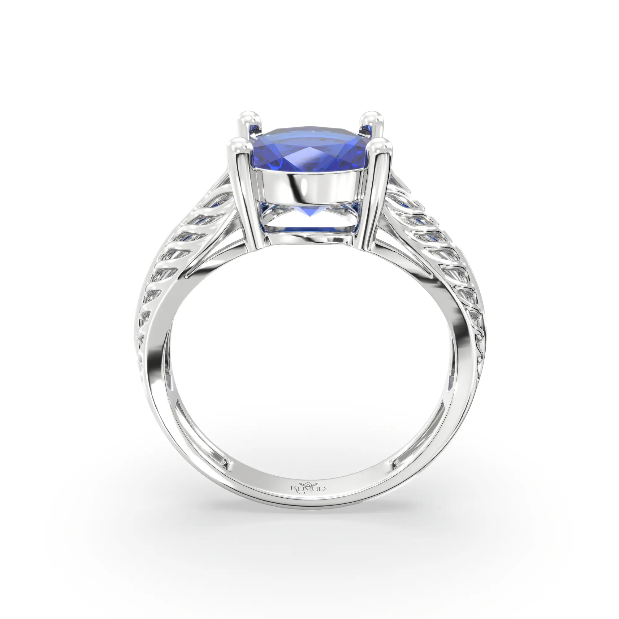 Blue Sapphire (Neelam) Ring for Women in 18K White Gold – Oval 9x8 mm, Prong Setting, 4 g (Design K17A-19) thumbnail
