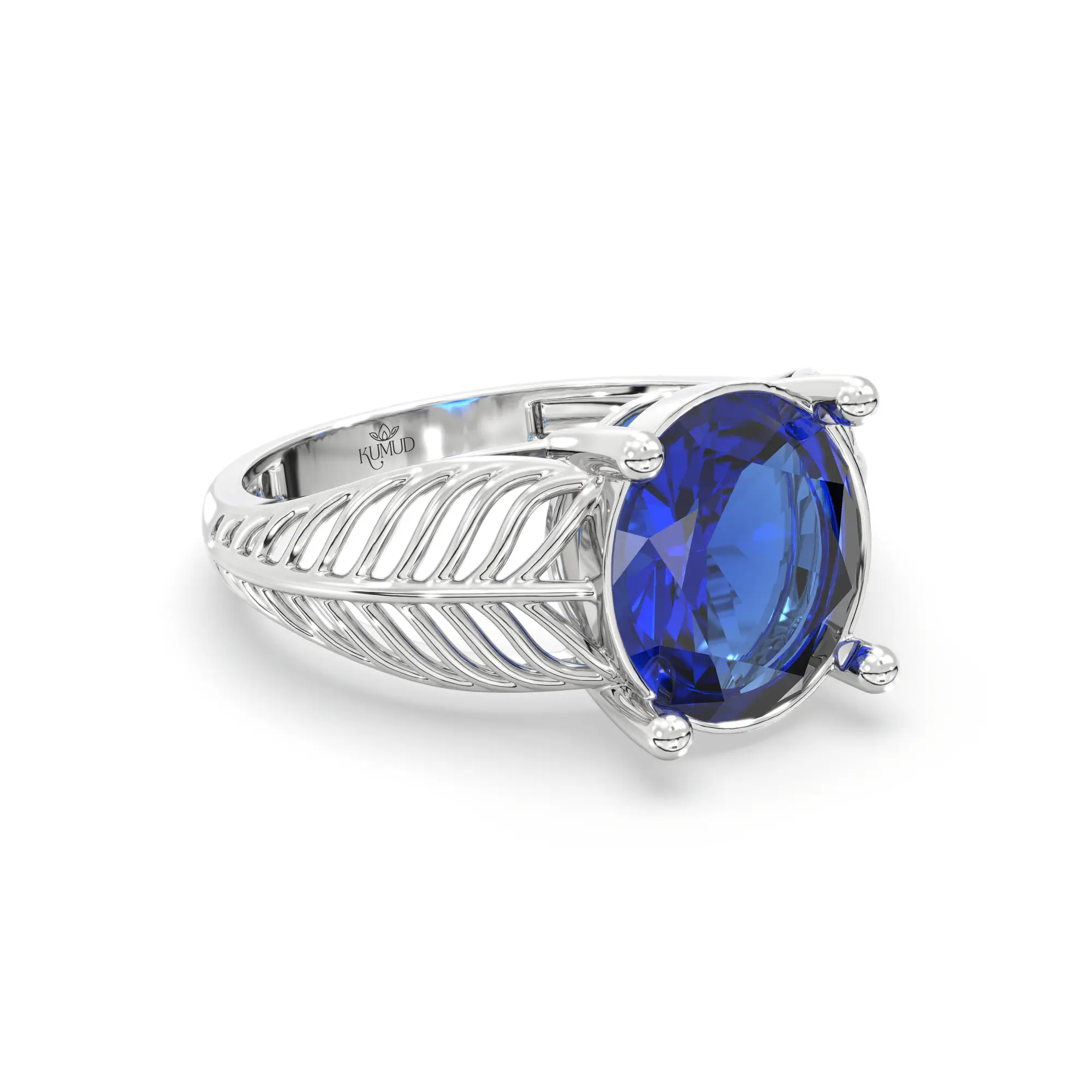 Blue Sapphire (Neelam) Ring for Women in 18K White Gold – Oval 9x8 mm, Prong Setting, 4 g (Design K17A-19) thumbnail