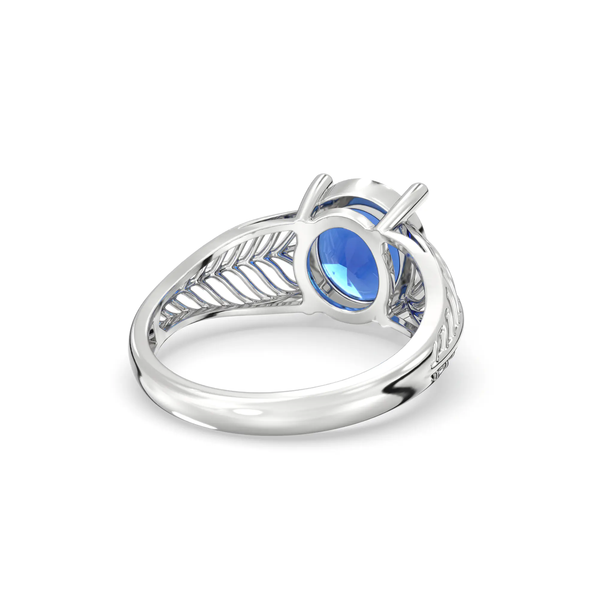 Blue Sapphire (Neelam) Ring for Women in 18K White Gold – Oval 9x8 mm, Prong Setting, 4 g (Design K17A-19) thumbnail