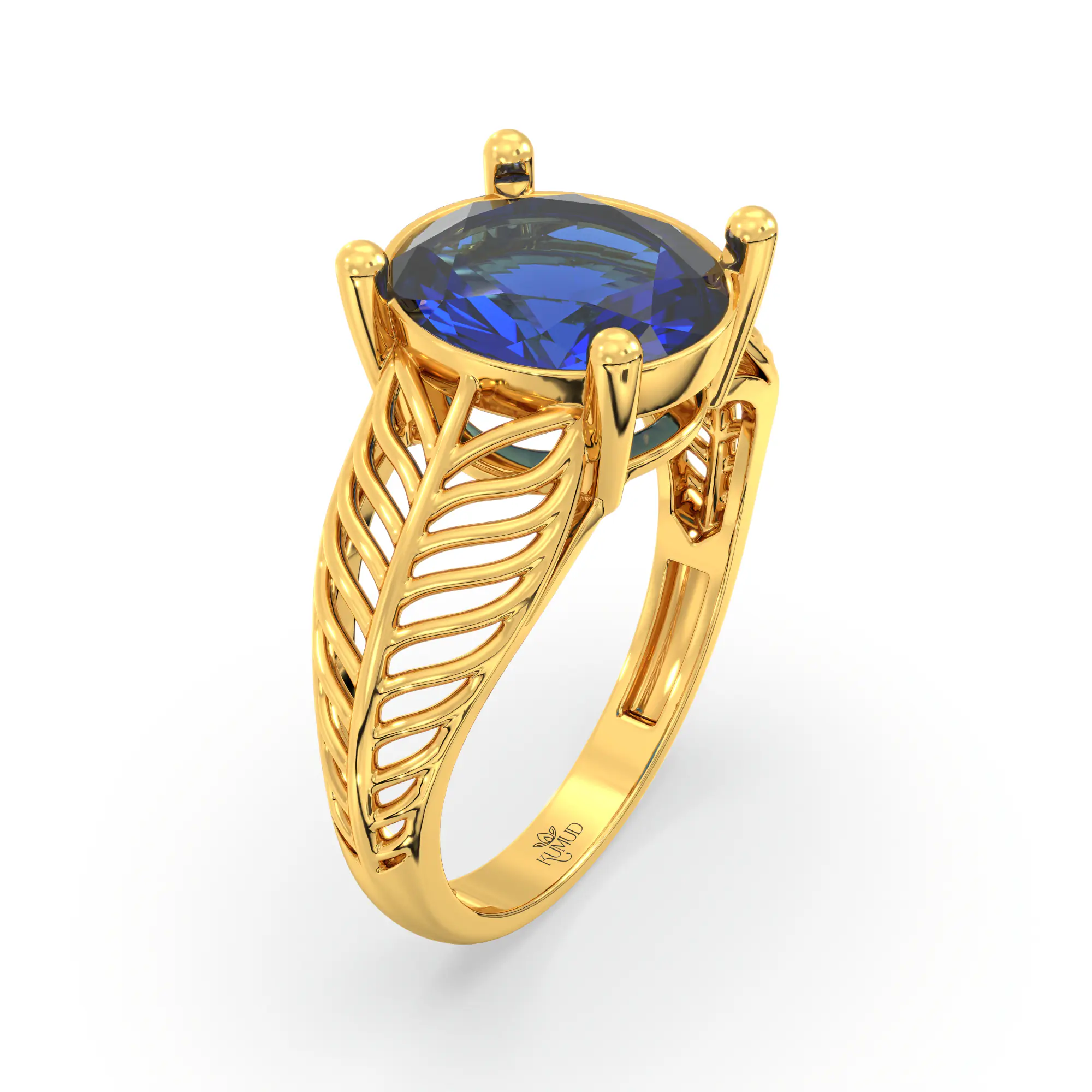 Blue Sapphire (Neelam) Ring for Women in 22K Yellow Gold – Oval 9x8 mm, Prong Setting, 4 g (Design K17A-19) thumbnail