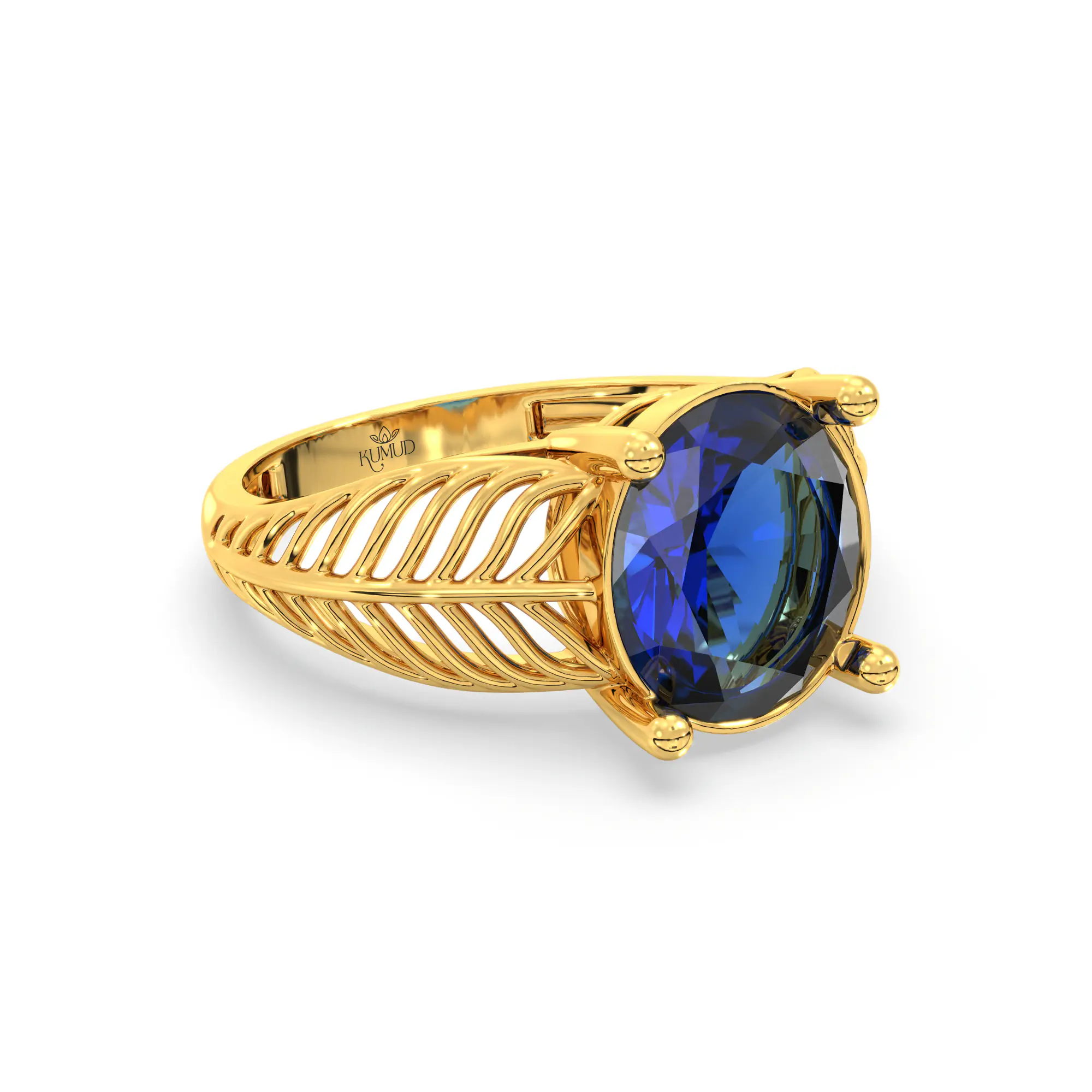 Blue Sapphire (Neelam) Ring for Women in 22K Yellow Gold – Oval 9x8 mm, Prong Setting, 4 g (Design K17A-19) thumbnail