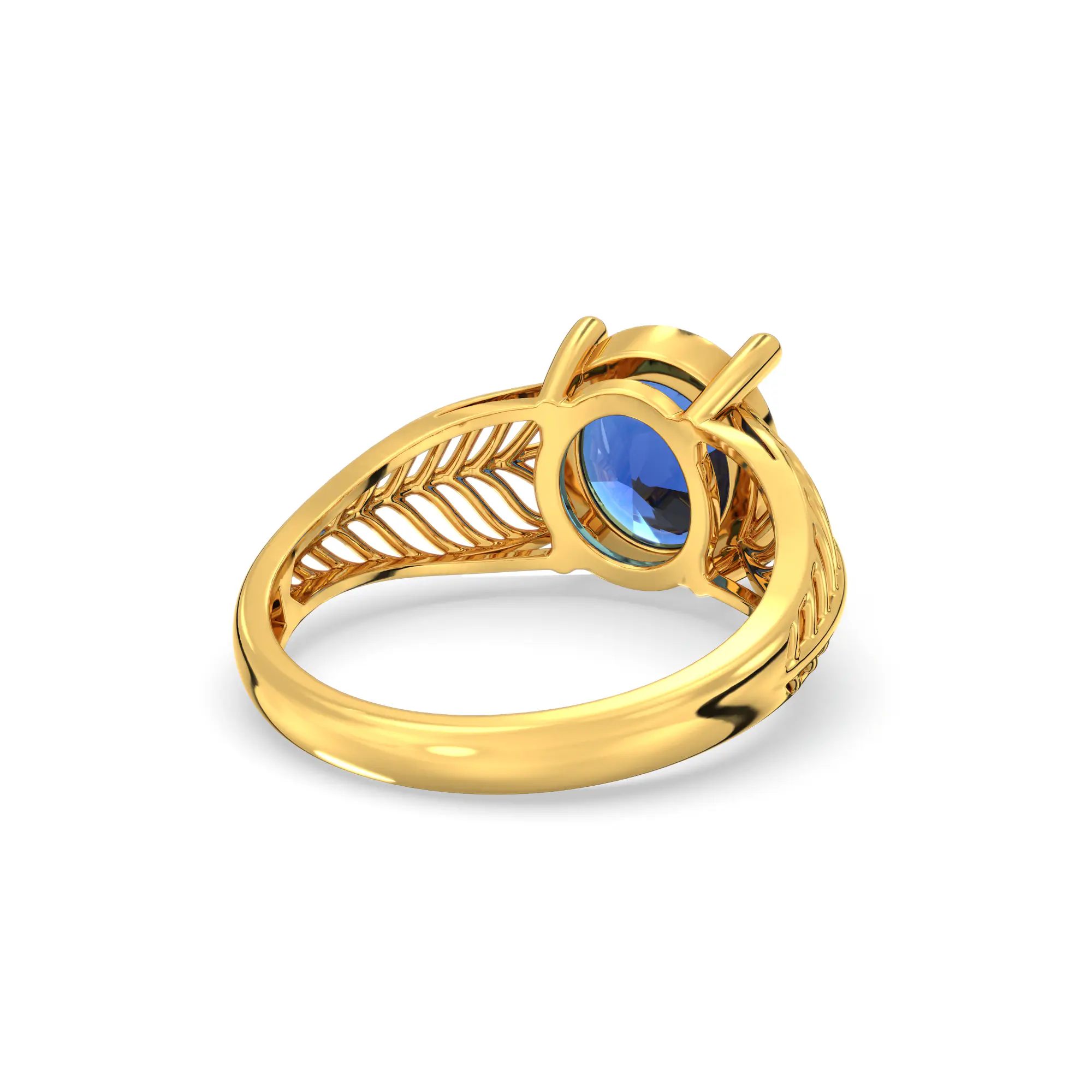Blue Sapphire (Neelam) Ring for Women in 22K Yellow Gold – Oval 9x8 mm, Prong Setting, 4 g (Design K17A-19) thumbnail
