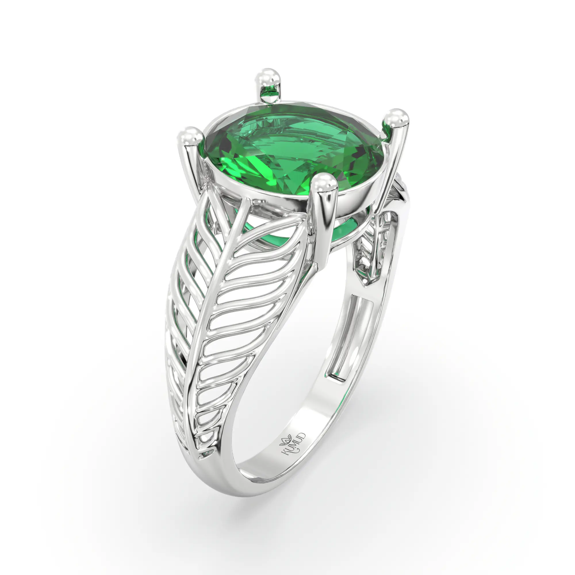 Emerald (Panna) Ring for Women in 18K White Gold – Oval 9x8 mm, Prong Setting, 4 g (Design K17A-19) thumbnail