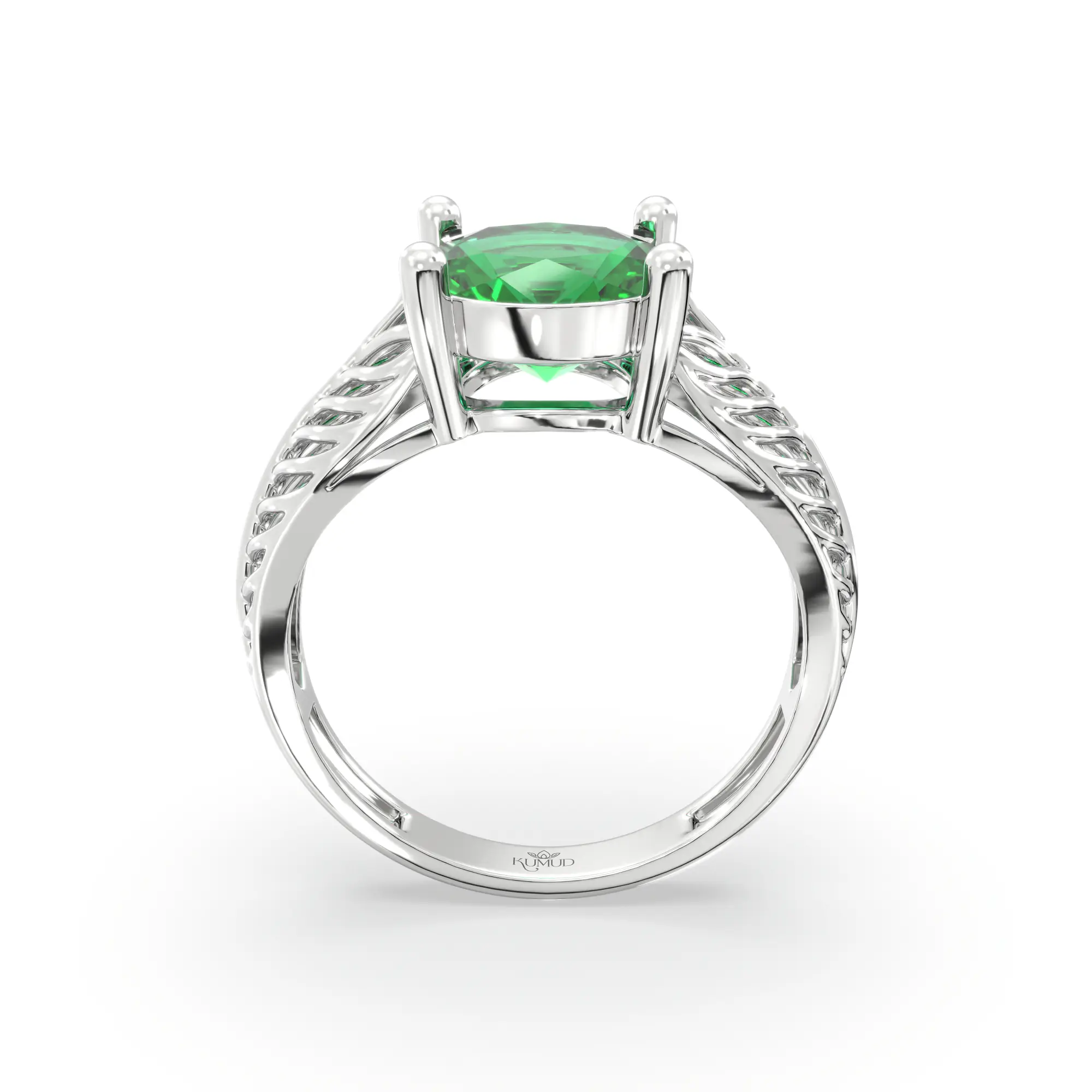 Emerald (Panna) Ring for Women in 18K White Gold – Oval 9x8 mm, Prong Setting, 4 g (Design K17A-19) thumbnail