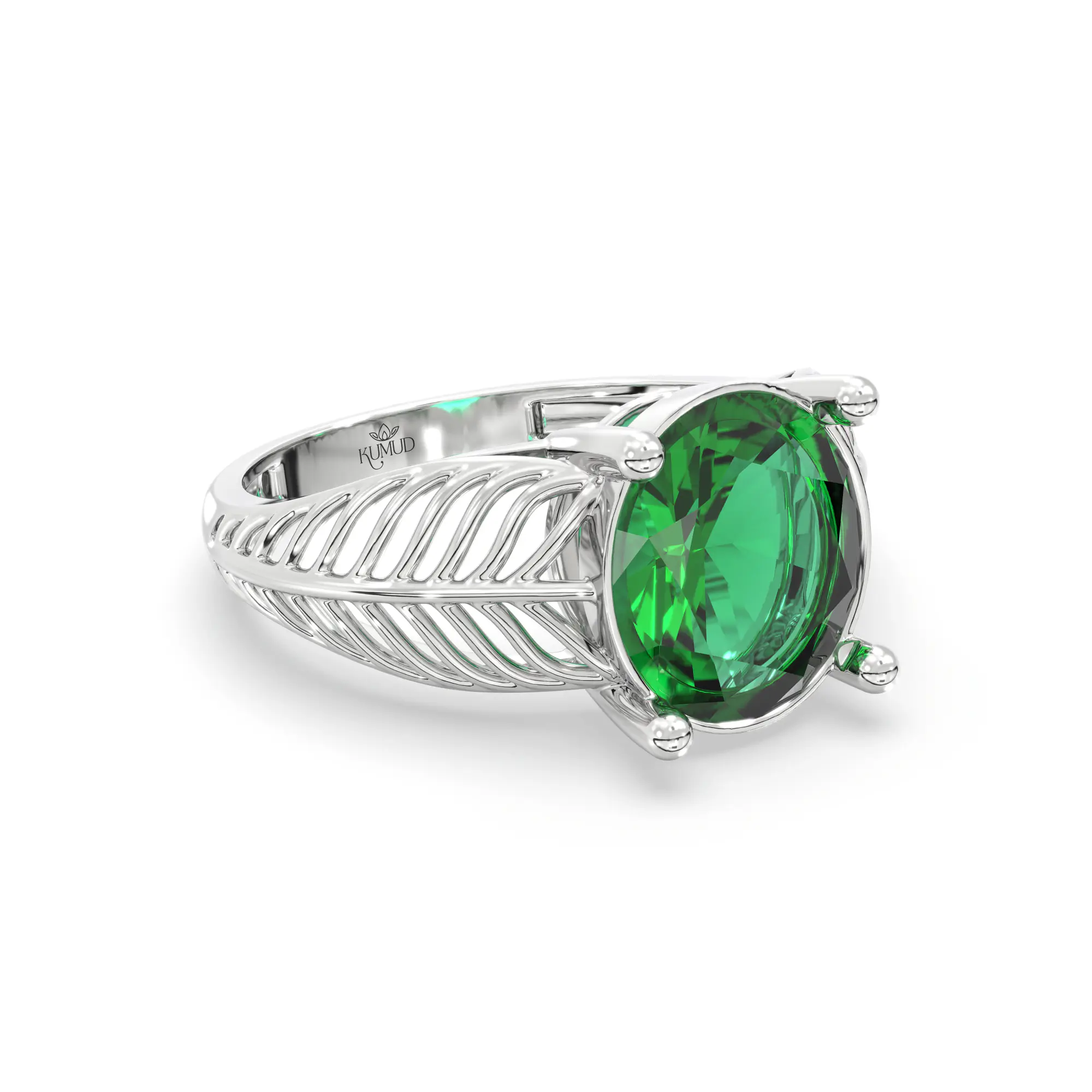 Emerald (Panna) Ring for Women in 18K White Gold – Oval 9x8 mm, Prong Setting, 4 g (Design K17A-19) thumbnail