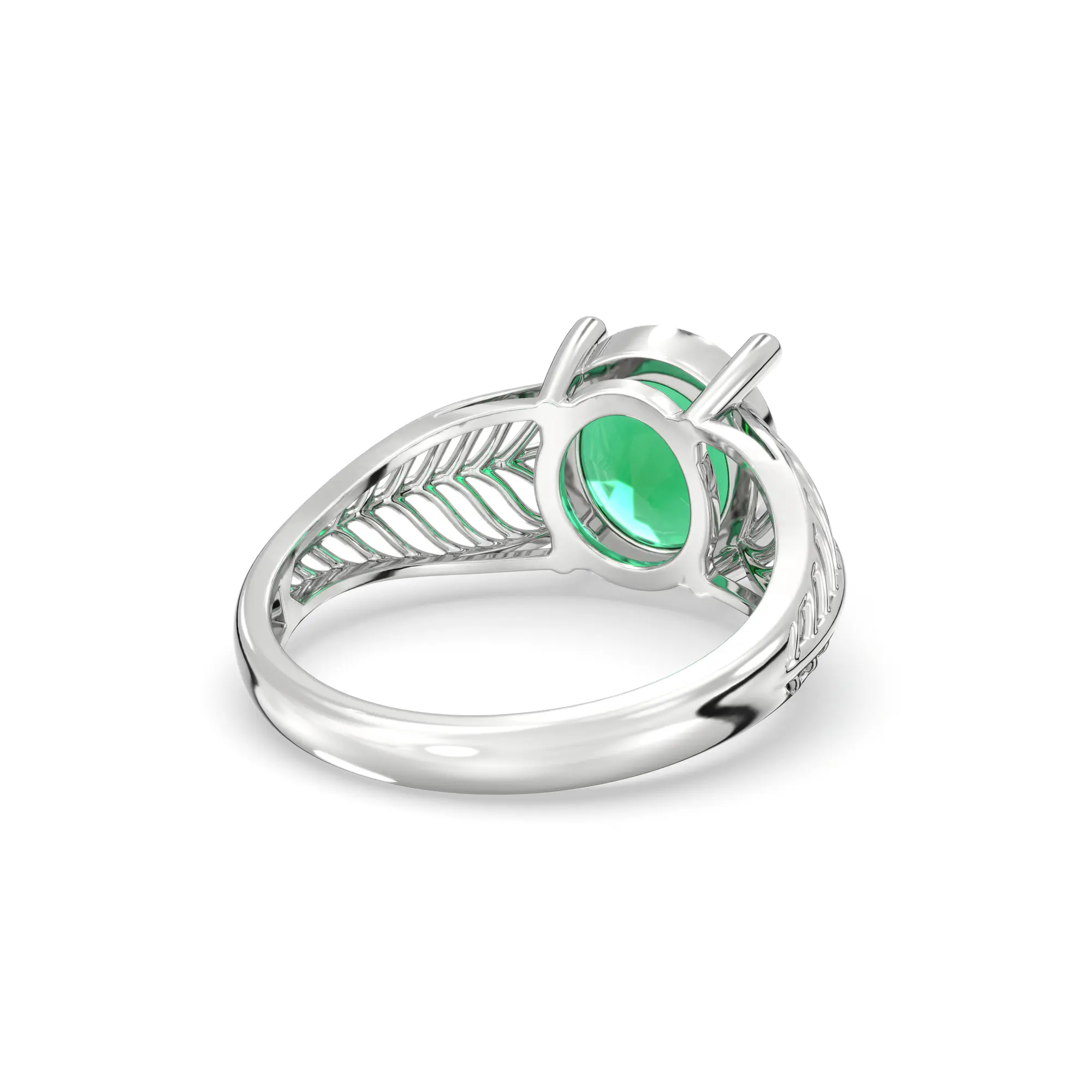 Emerald (Panna) Ring for Women in 18K White Gold – Oval 9x8 mm, Prong Setting, 4 g (Design K17A-19) thumbnail