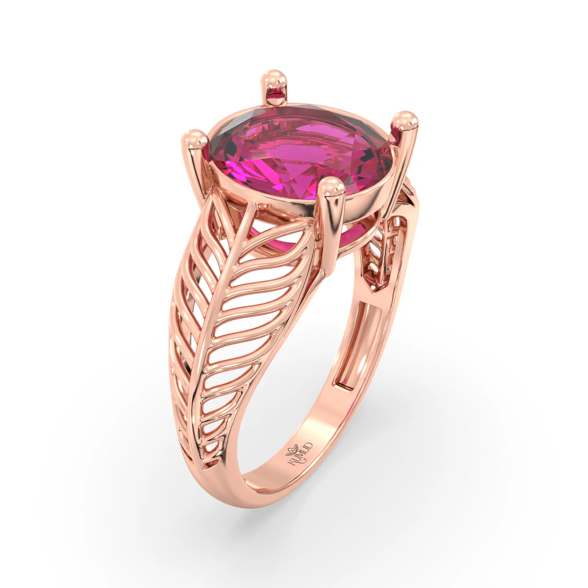 Ruby (Manik) Ring for Women in 18K Rose Gold – Oval 9x8 mm, Prong Setting, 4 g (Design K17A-19) thumbnail