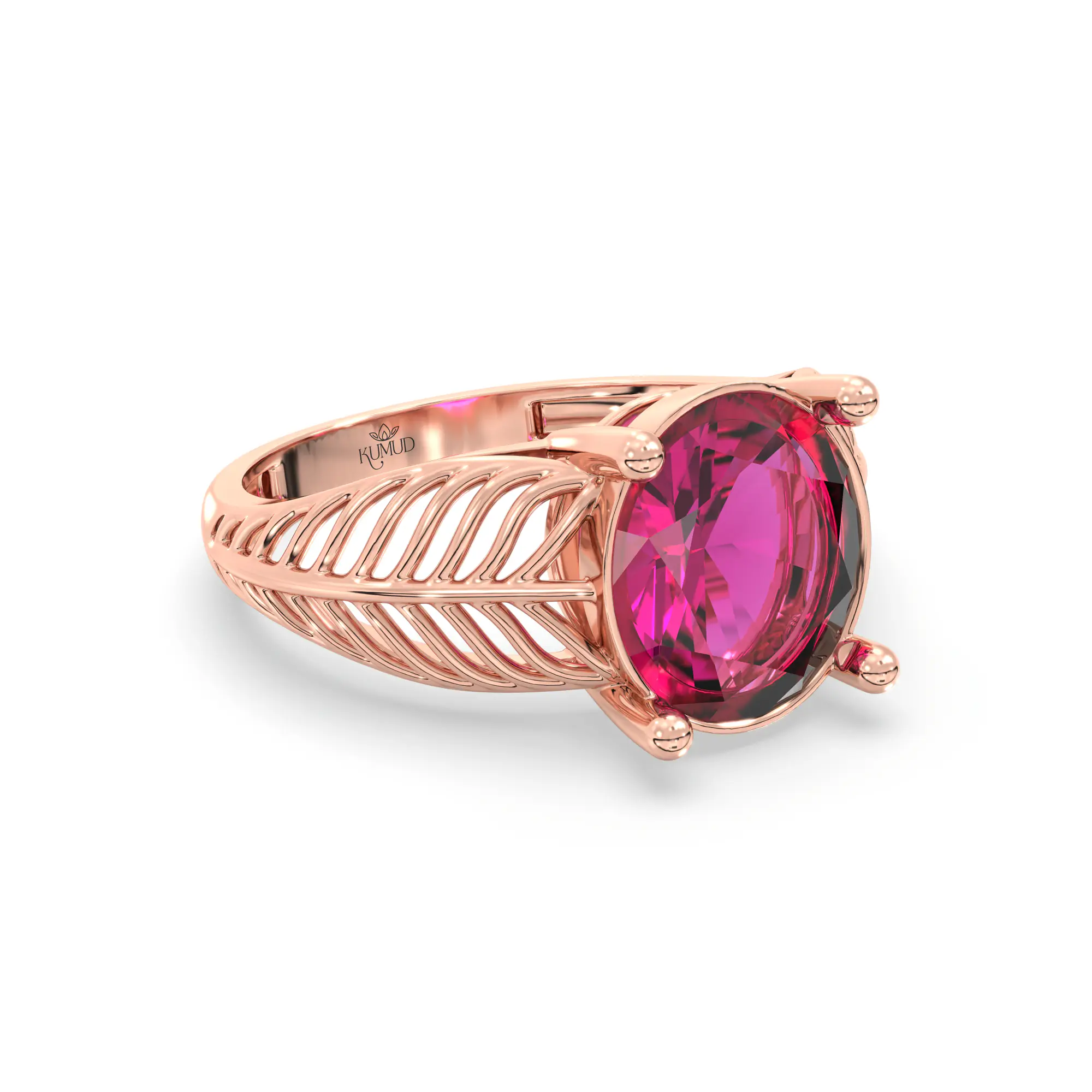 Ruby (Manik) Ring for Women in 18K Rose Gold – Oval 9x8 mm, Prong Setting, 4 g (Design K17A-19) thumbnail