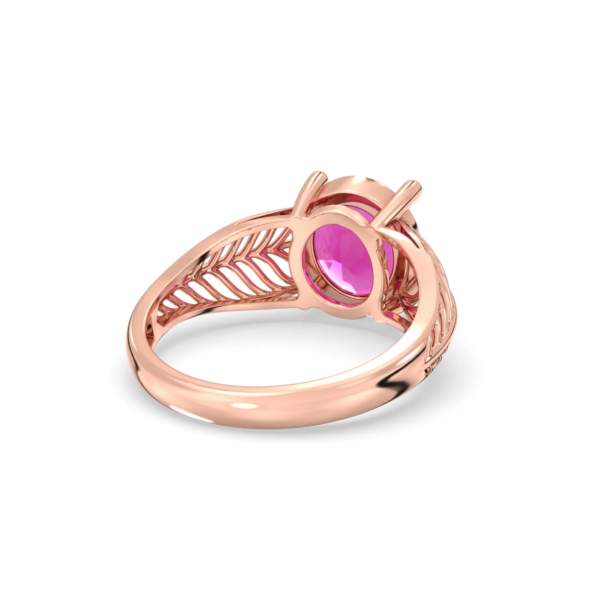 Ruby (Manik) Ring for Women in 18K Rose Gold – Oval 9x8 mm, Prong Setting, 4 g (Design K17A-19) thumbnail