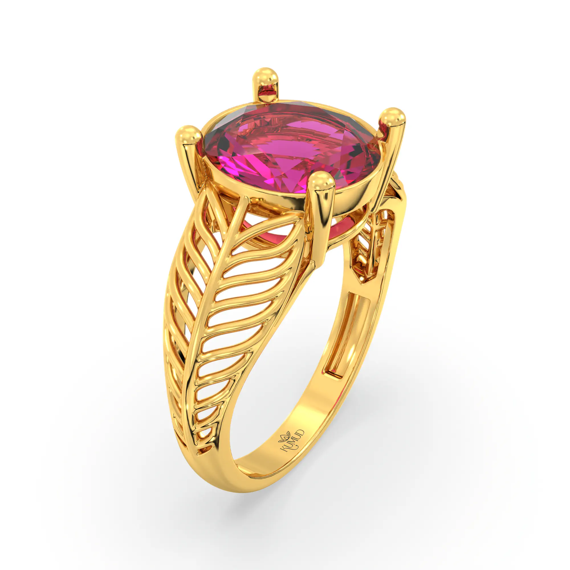 Ruby (Manik) Ring for Women in 22K Yellow Gold – Oval 9x8 mm, Prong Setting, 4 g (Design K17A-19) thumbnail