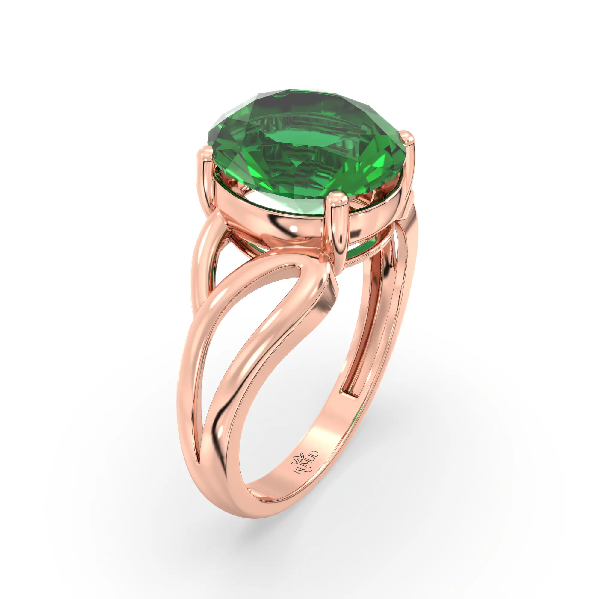 Emerald (Panna) Ring for Women in 18K Rose Gold – Oval 9x8 mm, Prong Setting, 4 g (Design K17A-20) thumbnail