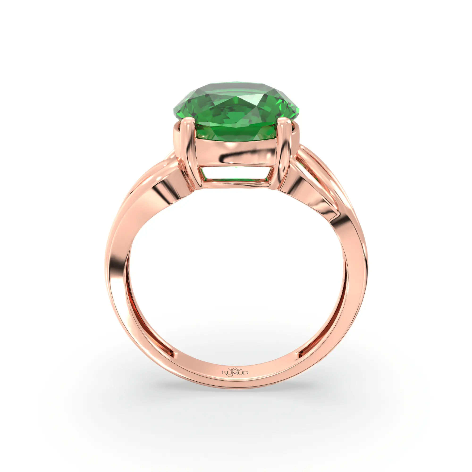 Emerald (Panna) Ring for Women in 18K Rose Gold – Oval 9x8 mm, Prong Setting, 4 g (Design K17A-20) thumbnail